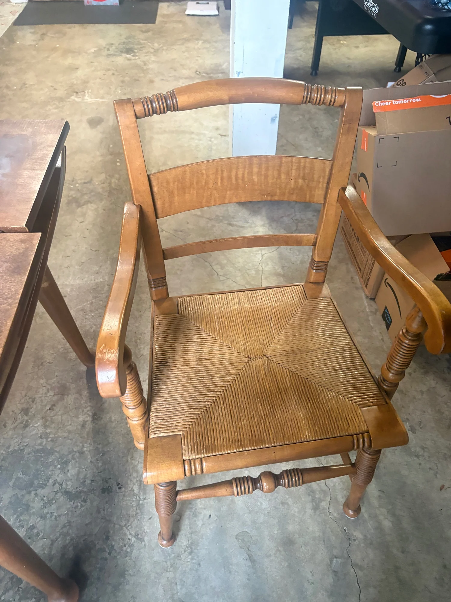Traditional Hardwood Armchair with Woven Rush Seat - Image 5