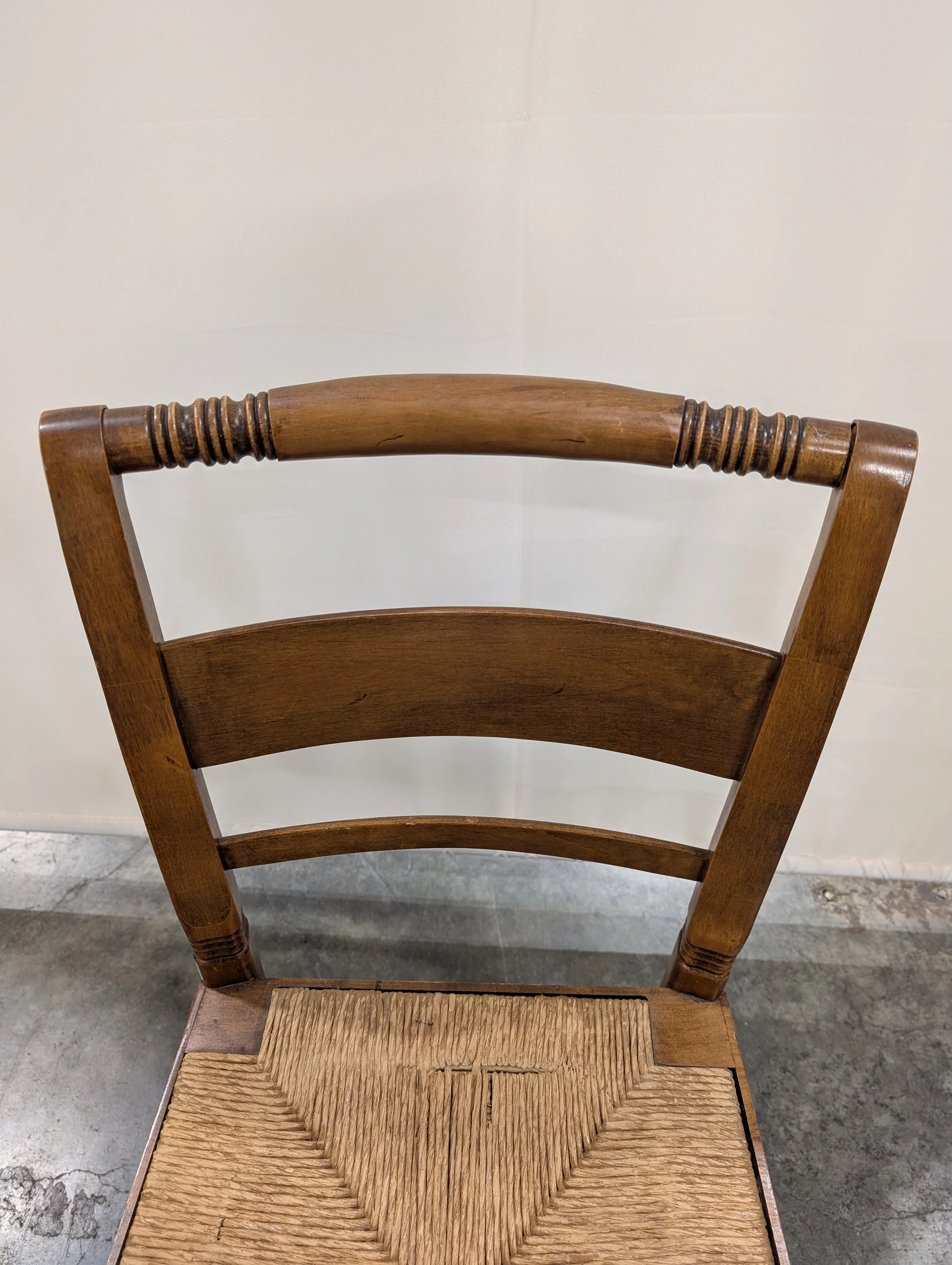 Vintage Wooden Spindle Back Chair with Woven Rush Seat - Image 2