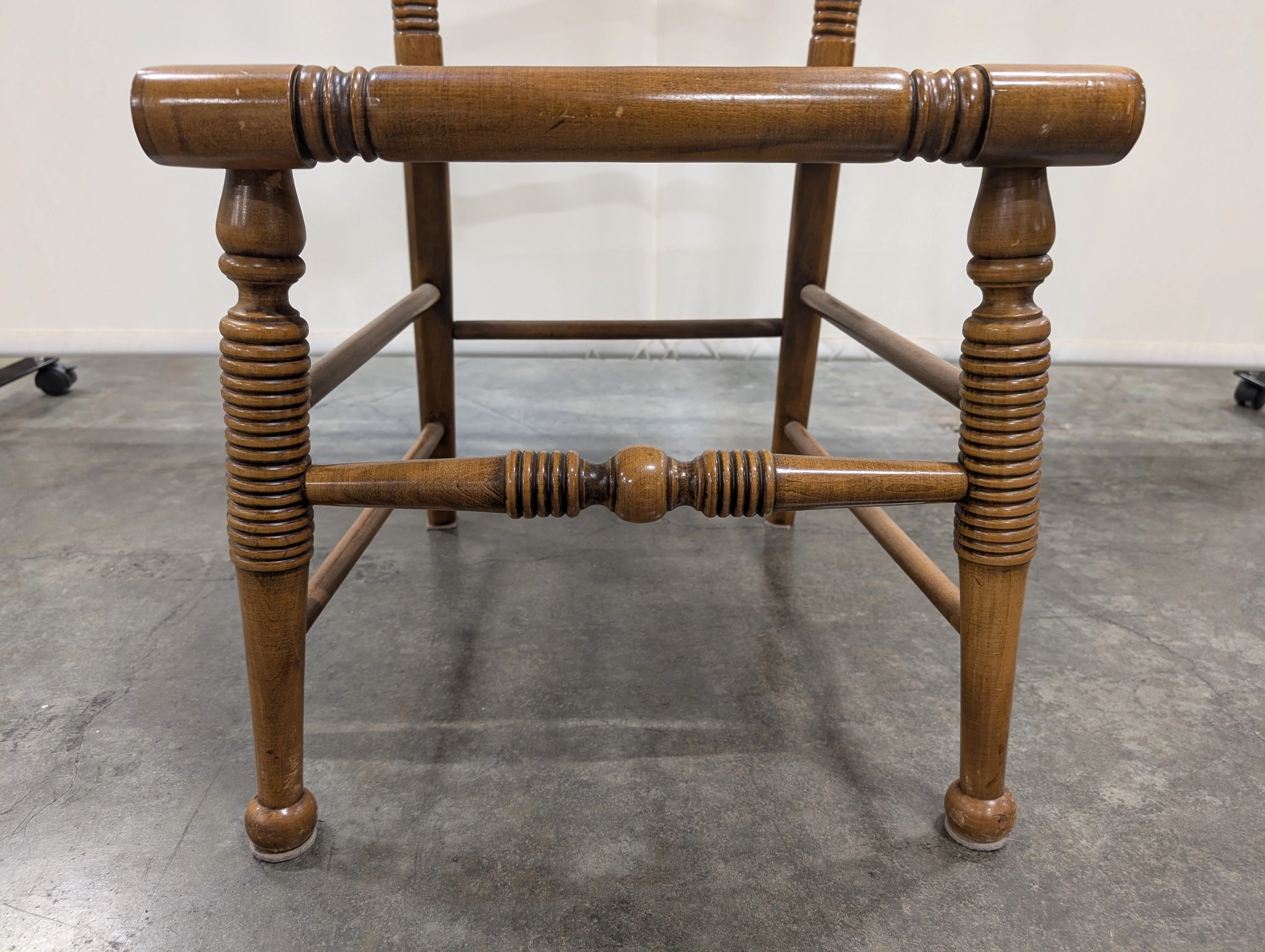 Vintage Wooden Spindle Back Chair with Woven Rush Seat - Image 3