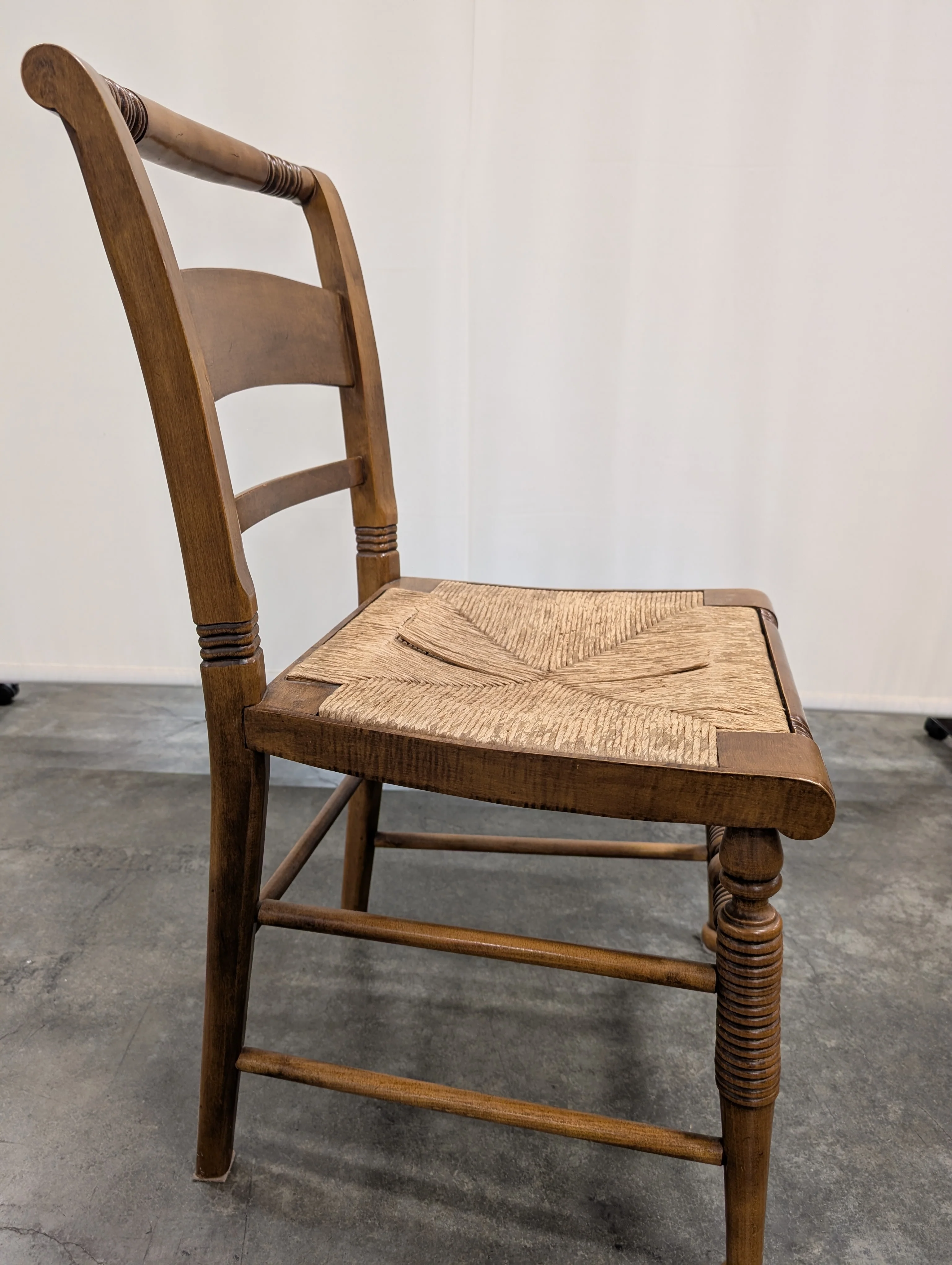 Vintage Wooden Spindle Back Chair with Woven Rush Seat - Image 4