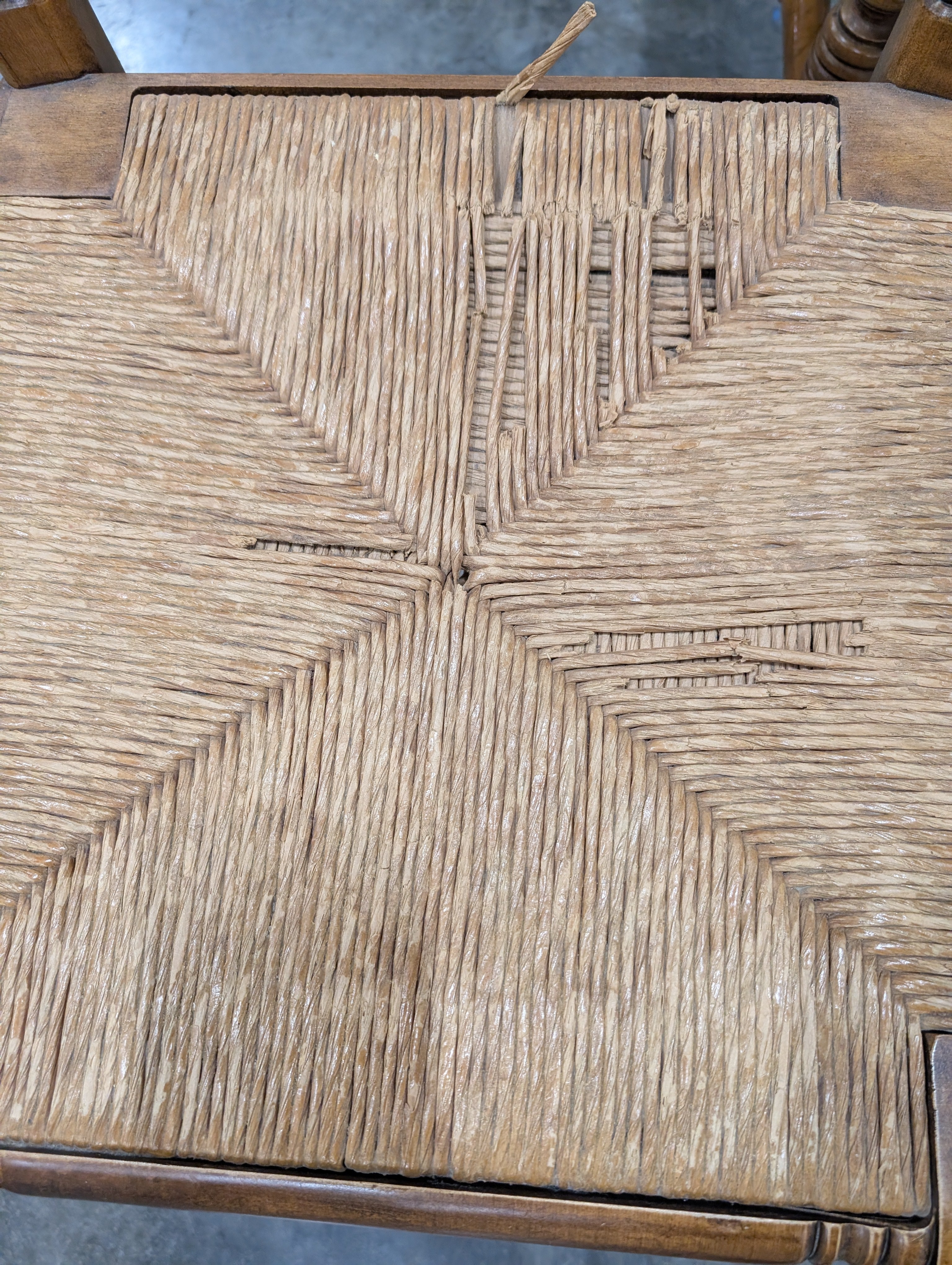 Vintage Wooden Spindle Back Chair with Woven Rush Seat - Image 6