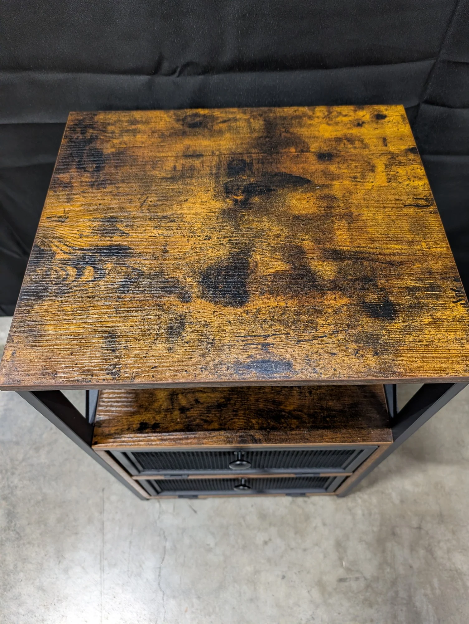 Industrial Rustic Wood and Metal Side Table with Storage - Image 3