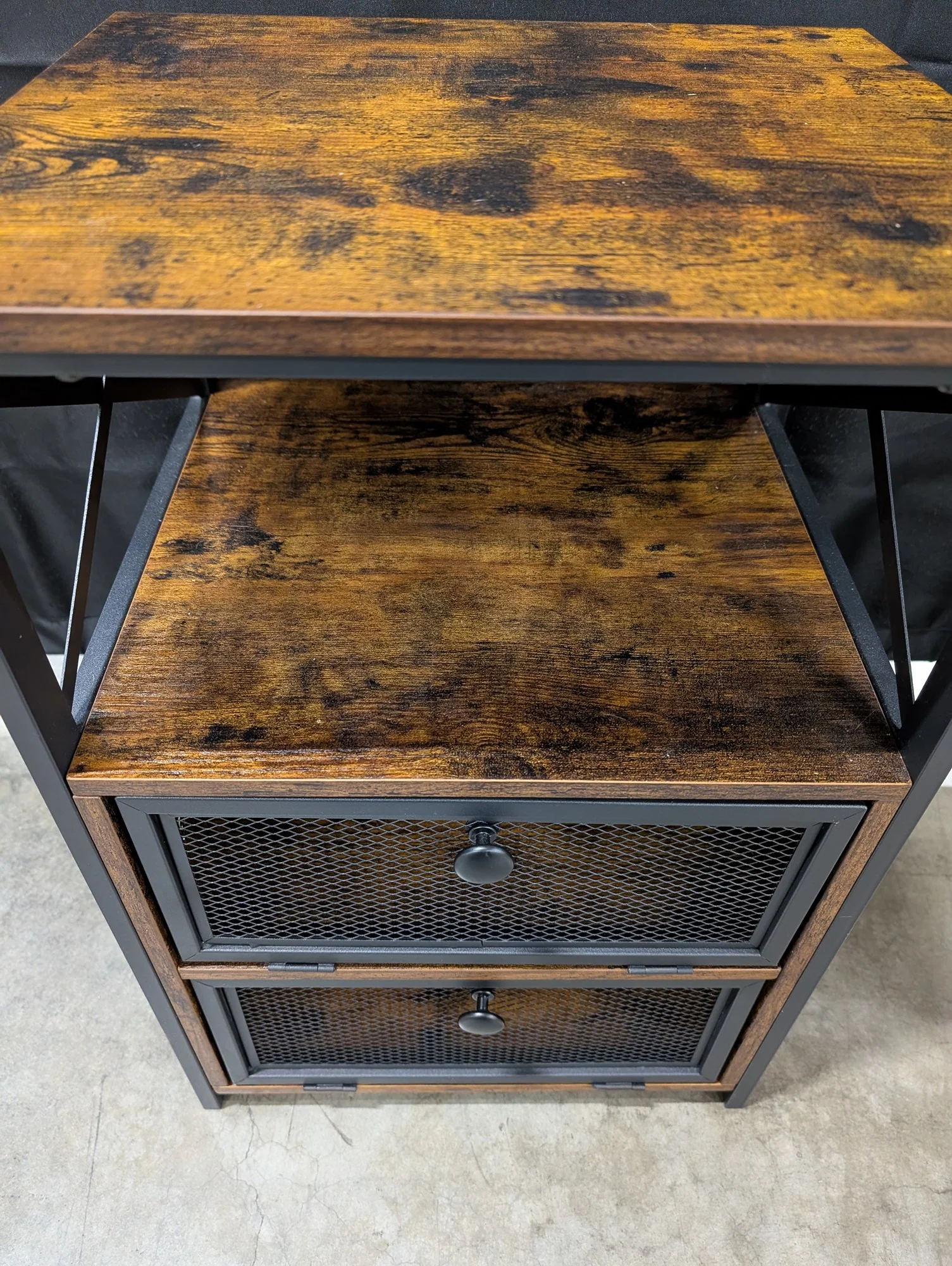 Industrial Rustic Wood and Metal Side Table with Storage - Image 4