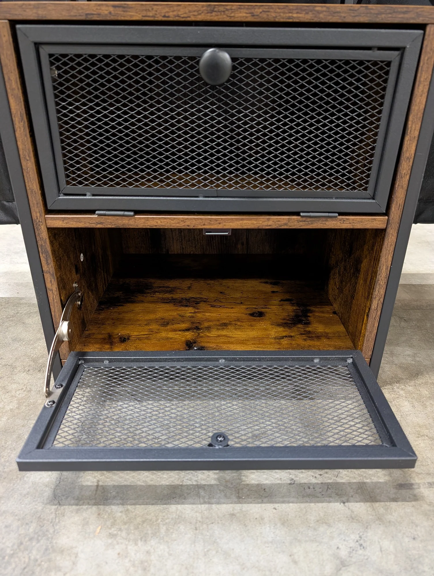 Industrial Rustic Wood and Metal Side Table with Storage - Image 5