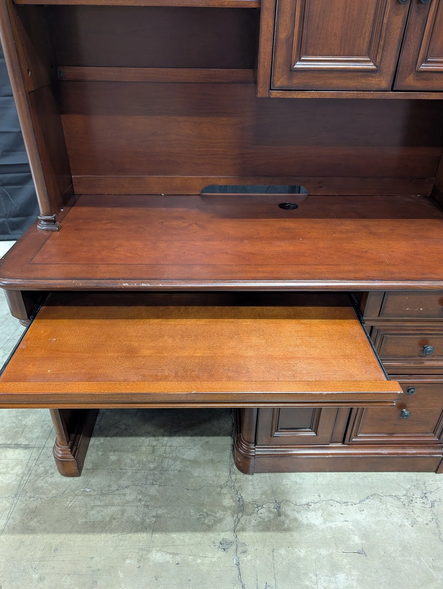 Traditional Dark Wood Office Desk with Hutch and Storage - Image 3