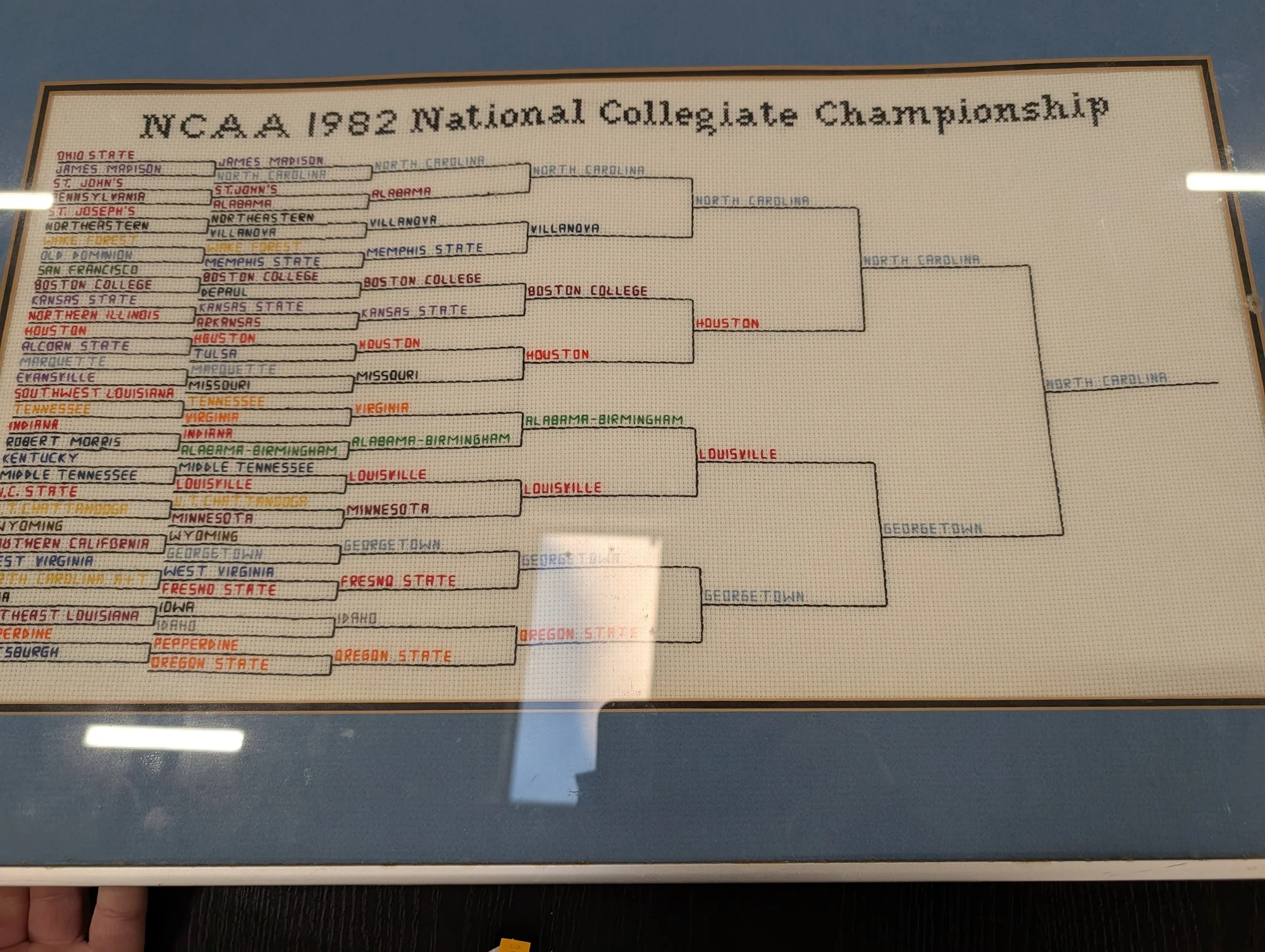 Vintage Handmade NCAA 1982 National Collegiate Championship Cross-Stitch Bracket Art - Image 2