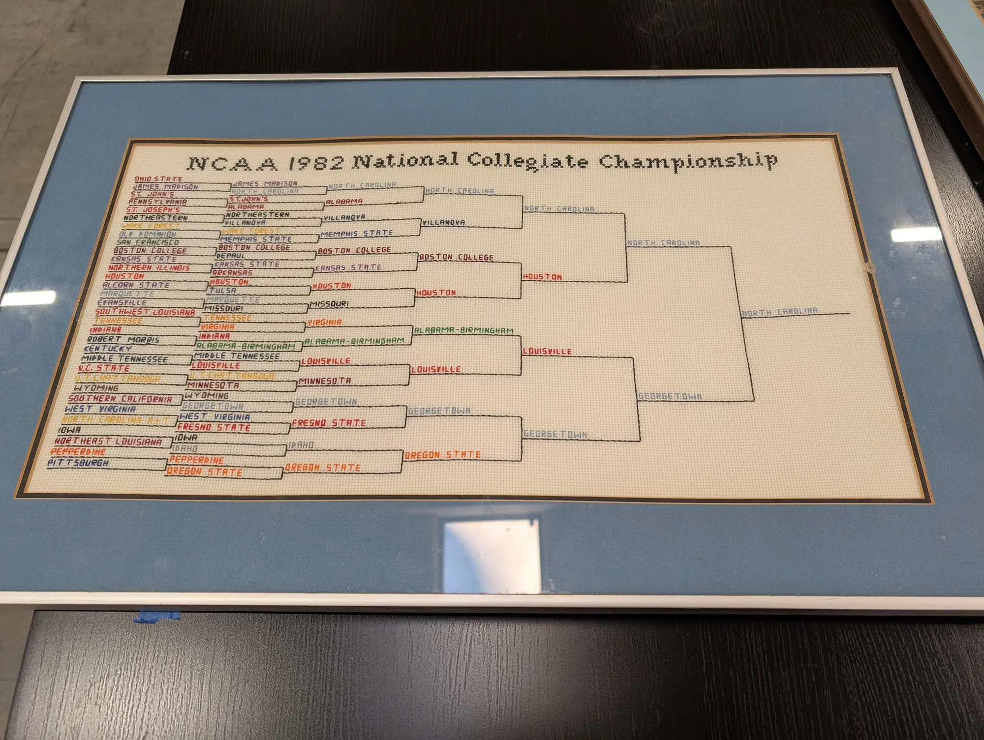 Vintage Handmade NCAA 1982 National Collegiate Championship Cross-Stitch Bracket Art - Image 3