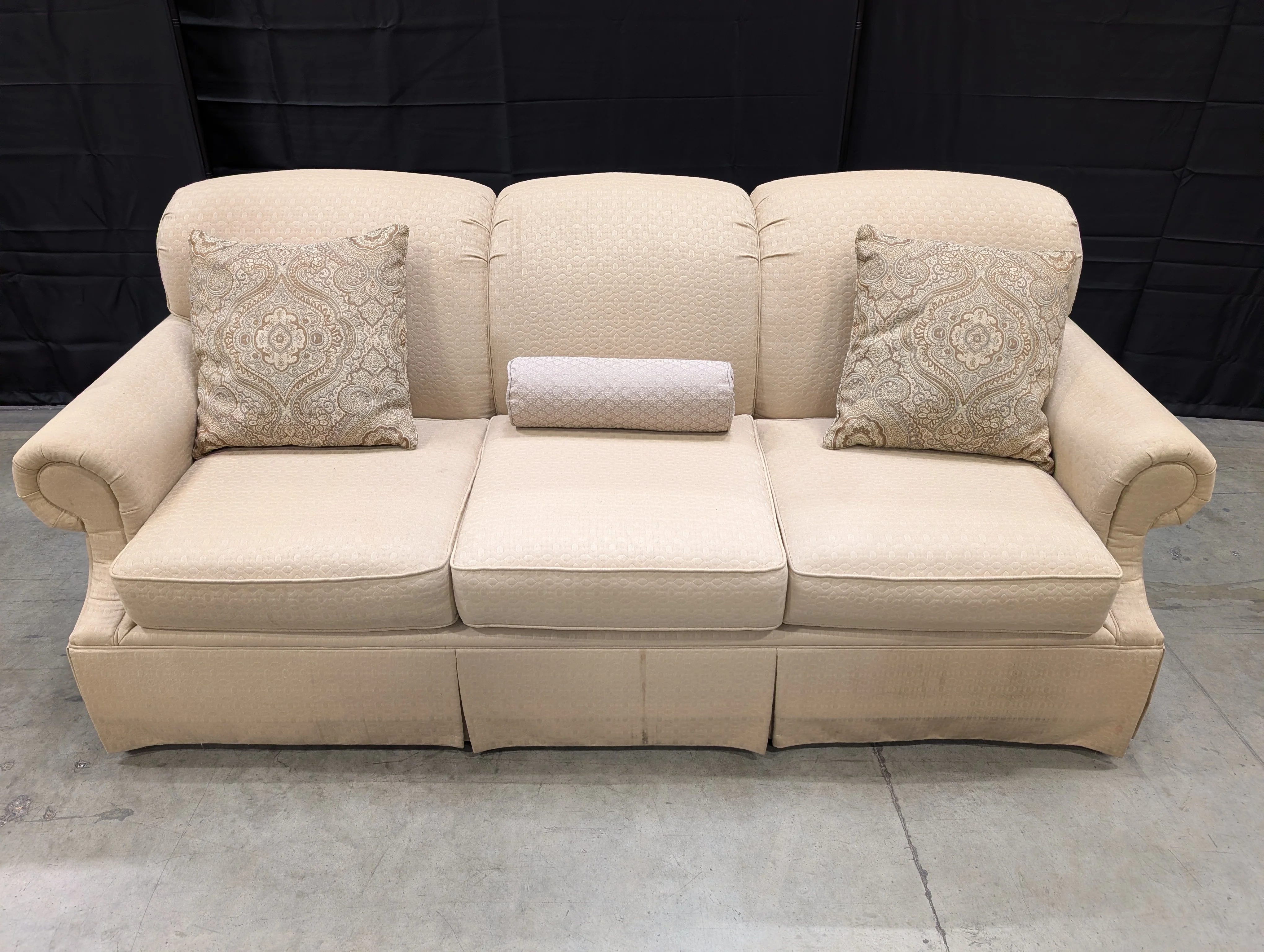 Beige BASSETT Three-Seater Sofa with Rolled Arms - Image 3
