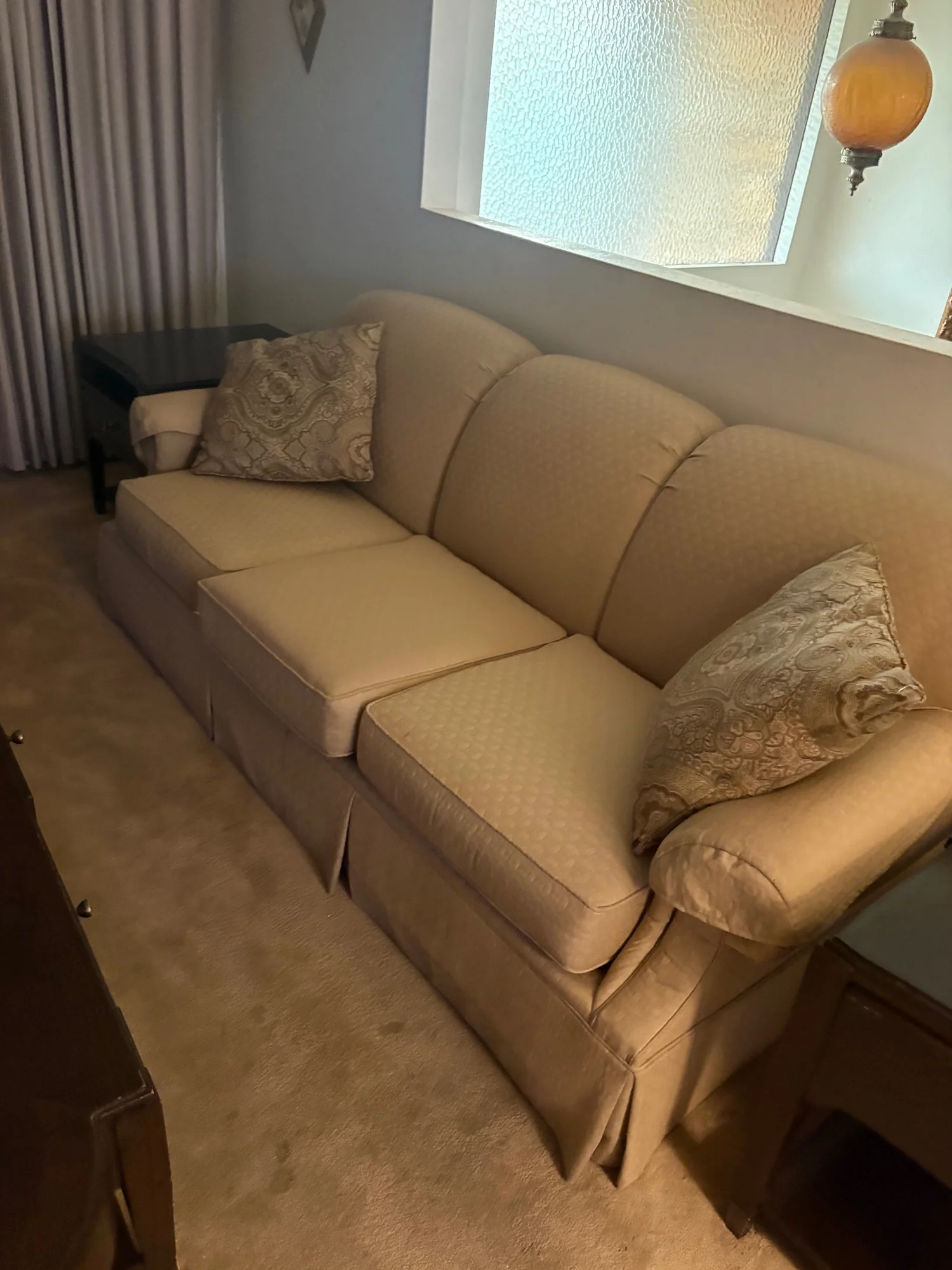 Beige BASSETT Three-Seater Sofa with Rolled Arms - Image 7