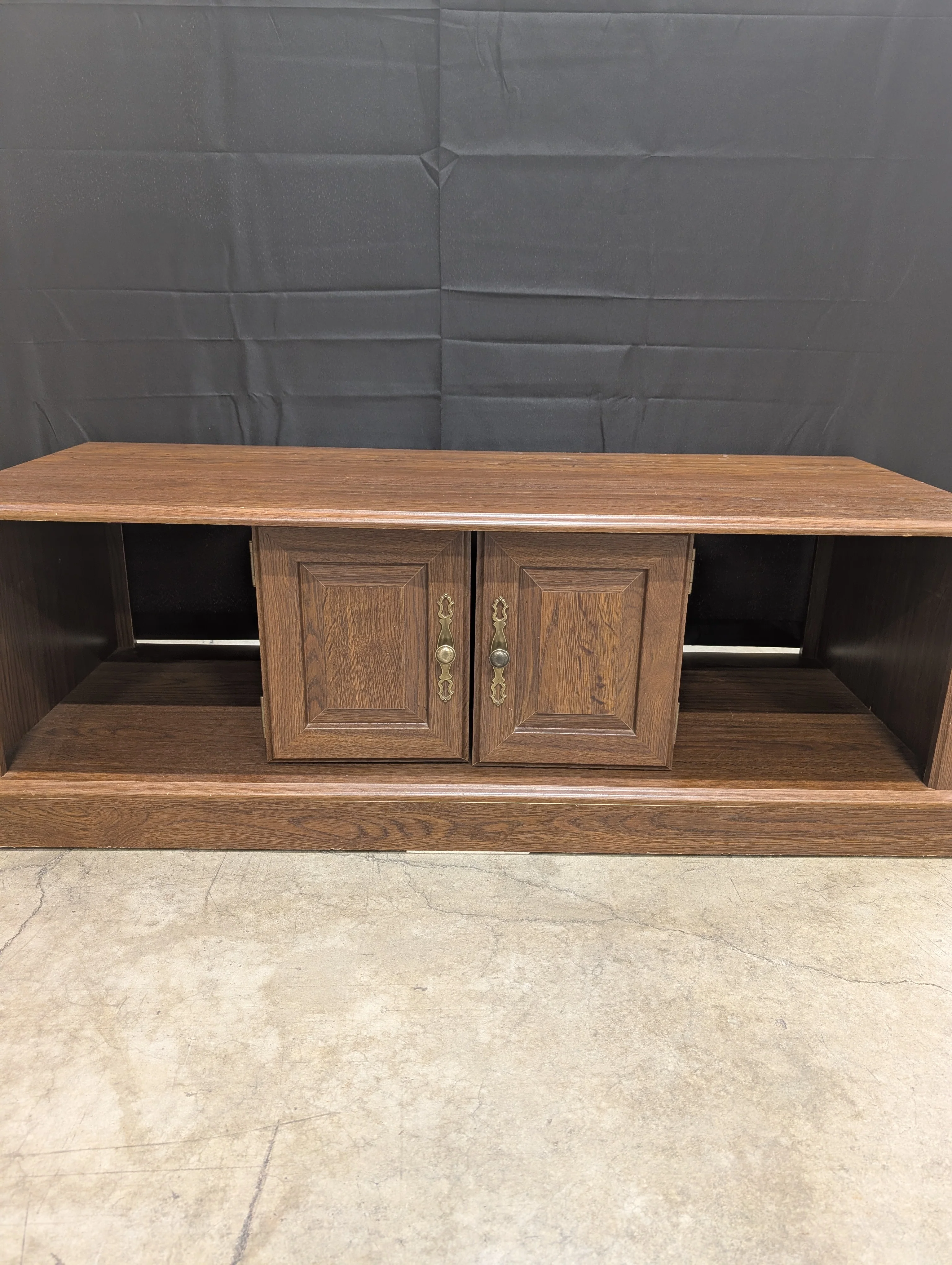 Classic Dark Wood Coffee Table with Cabinet Storage and Open Shelf