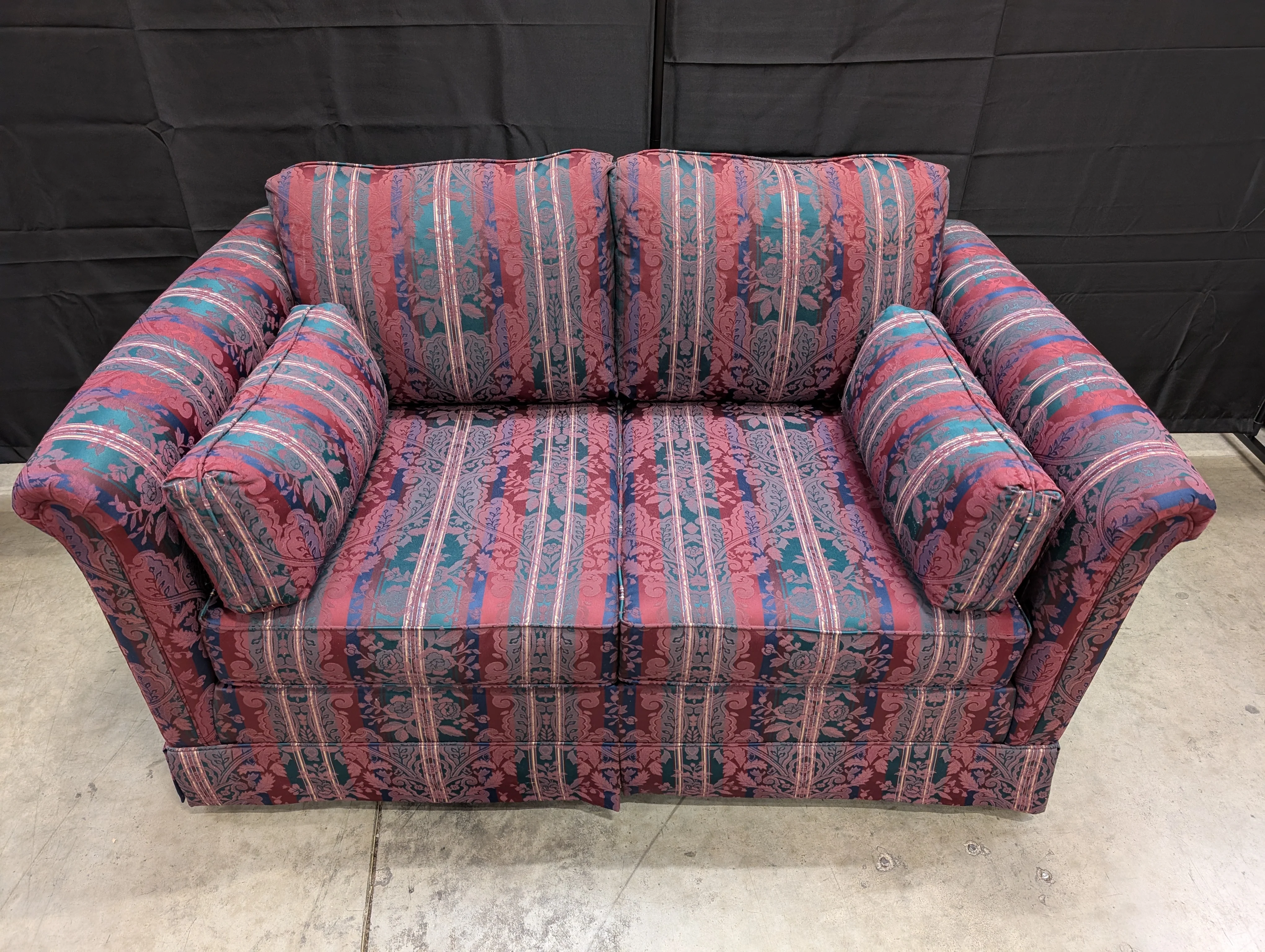 Slyter Magnuson Traditional Burgundy Striped Two-Seater Sofa - Image 4
