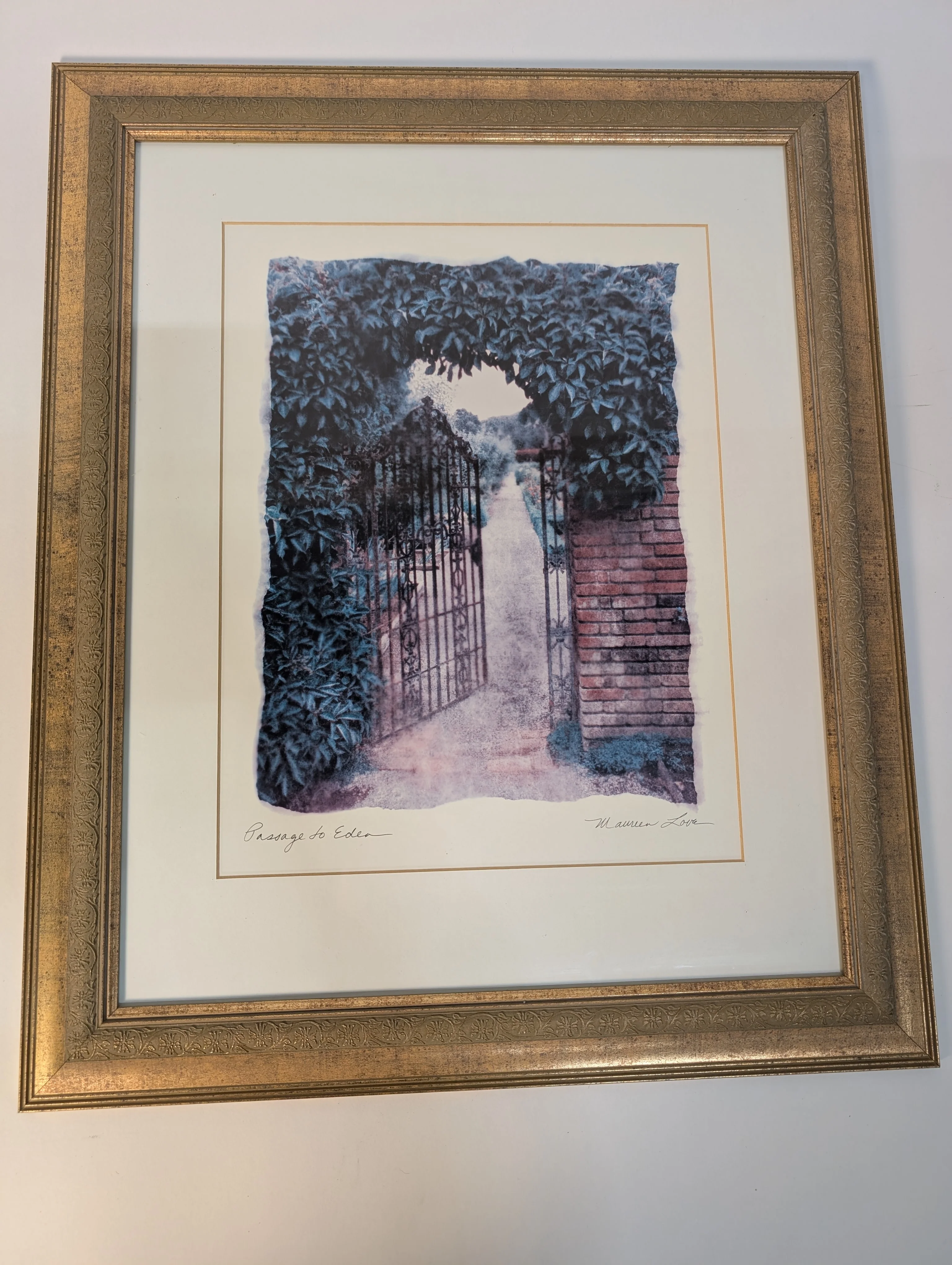 Passage to Eden Framed Art Print Gold Tone Frame Garden Gate Scene - Image 2
