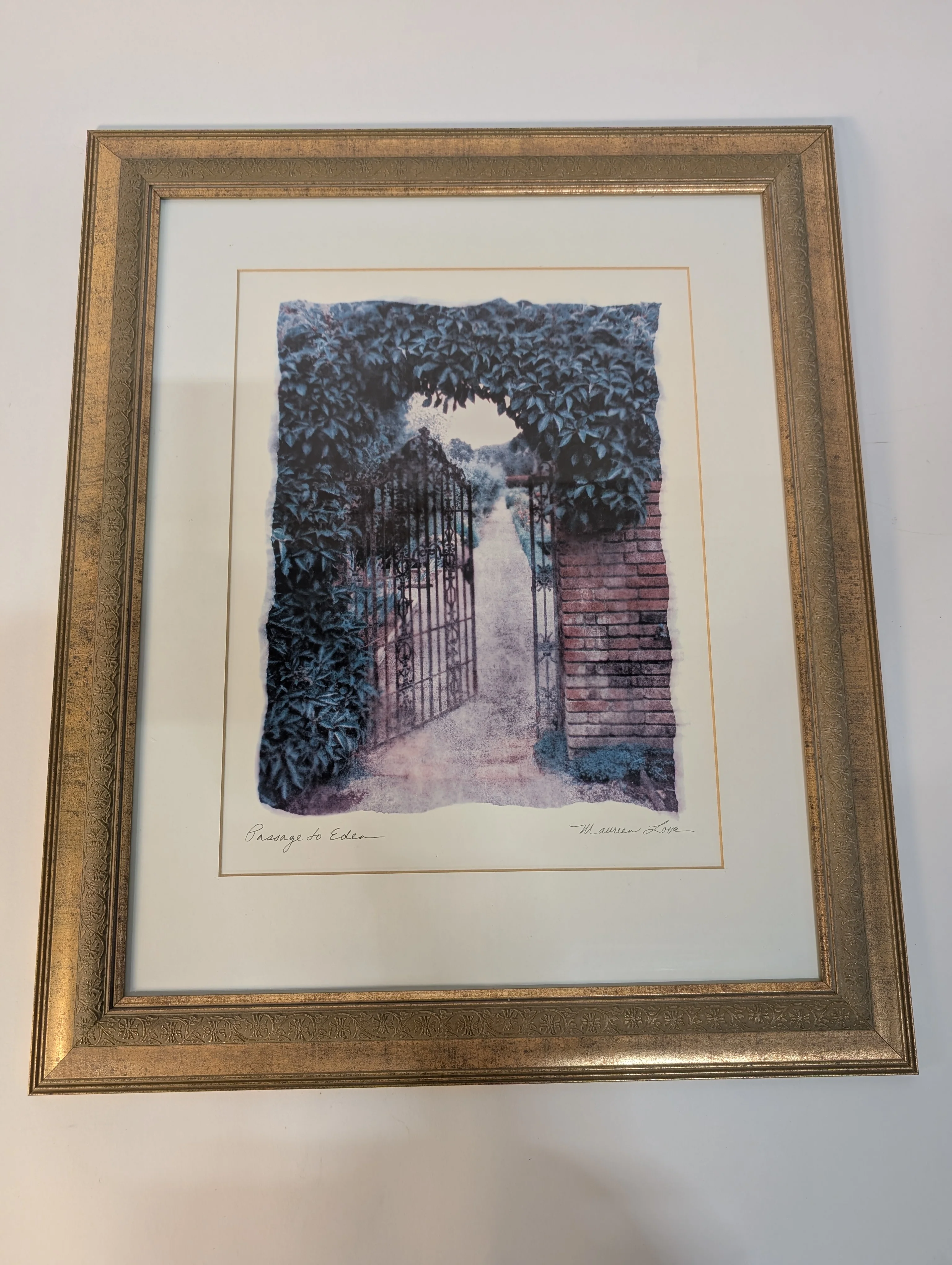 Passage to Eden Framed Art Print Gold Tone Frame Garden Gate Scene - Image 3
