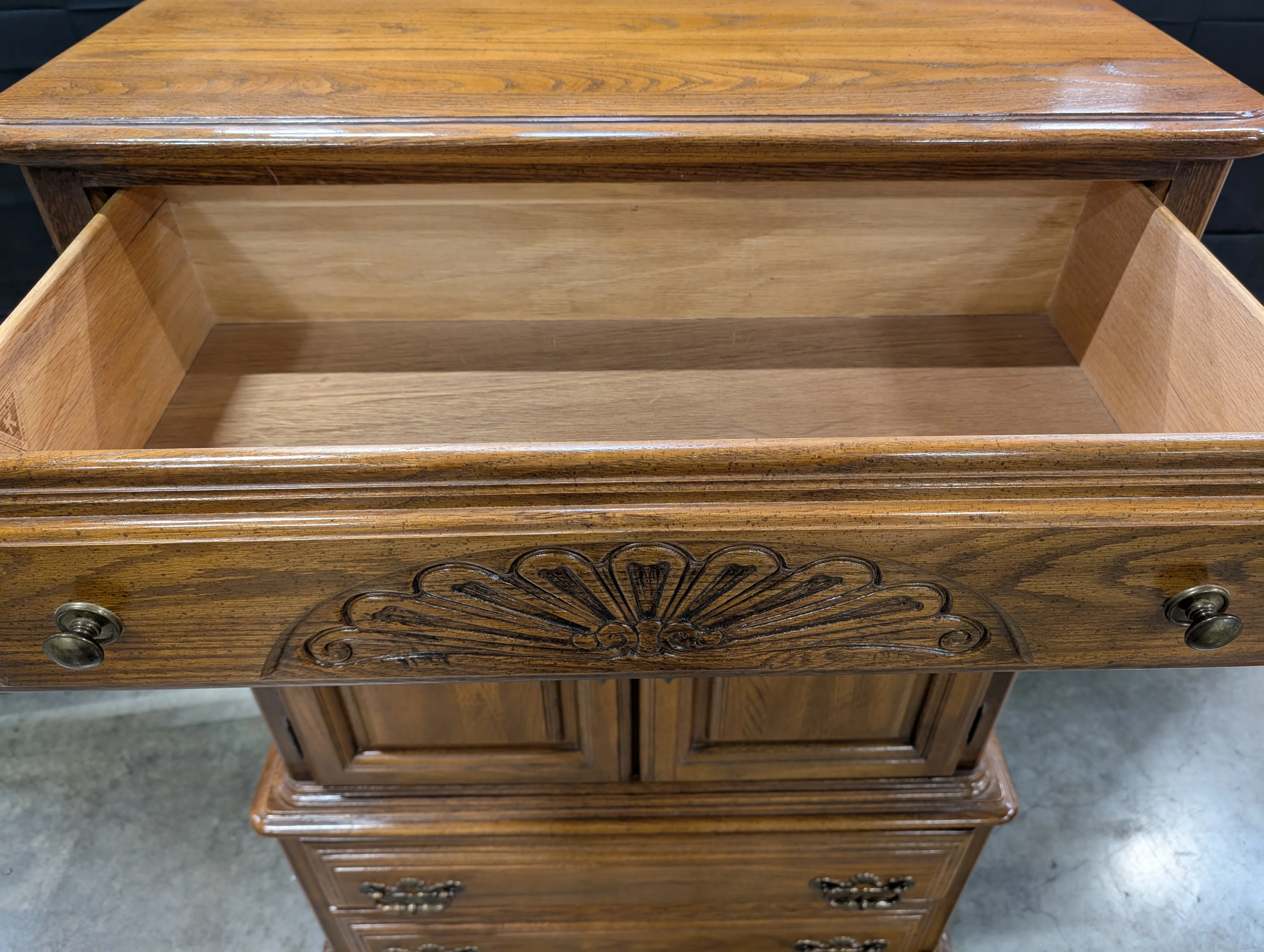 Sumter Cabinet Co. Classic Wood Tall Chest with Carved Detail and Cabinet Doors - Image 5