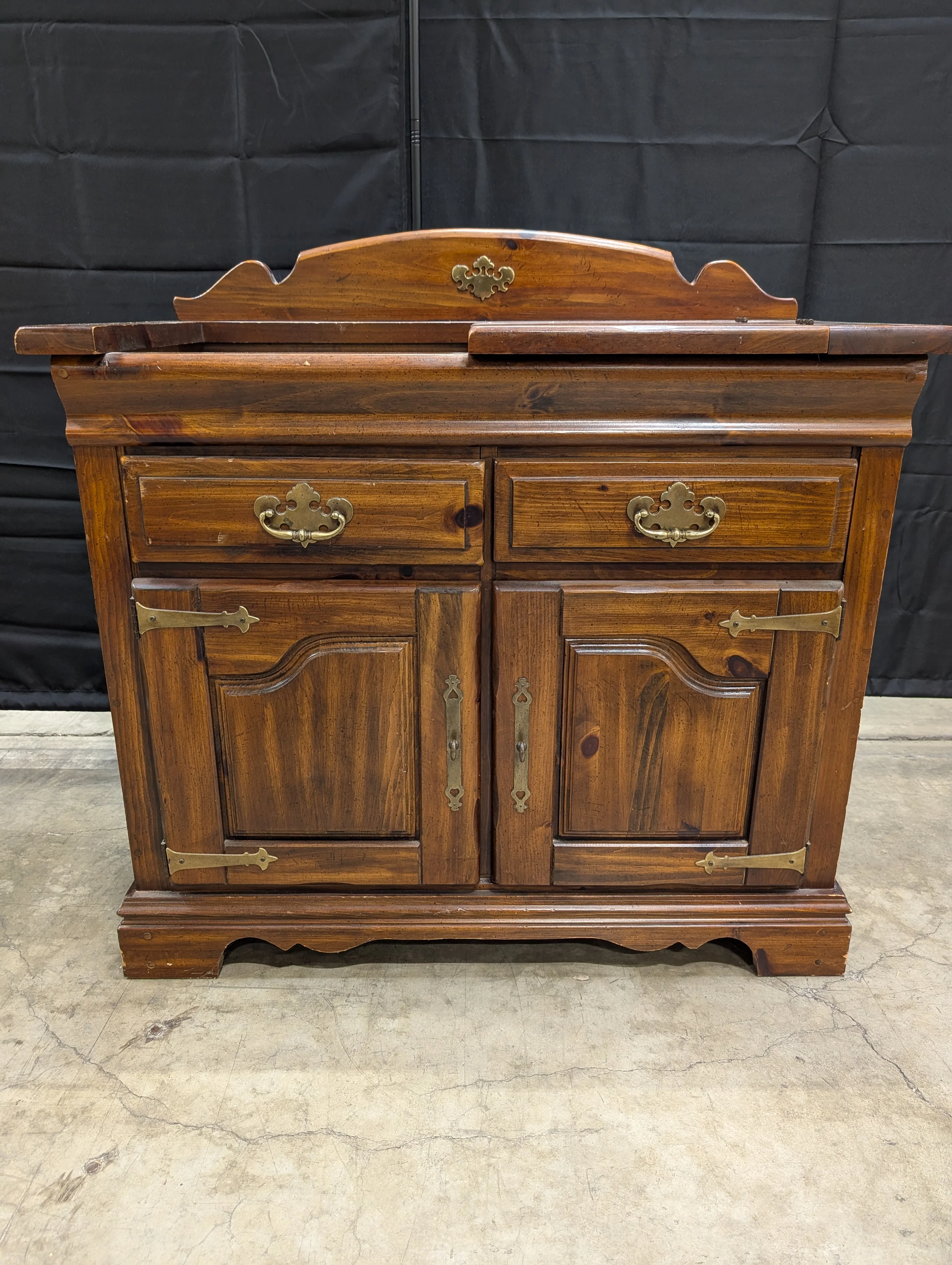 Virginia House - Rustic Pine Dry Sink Cabinet with Brass Hardware