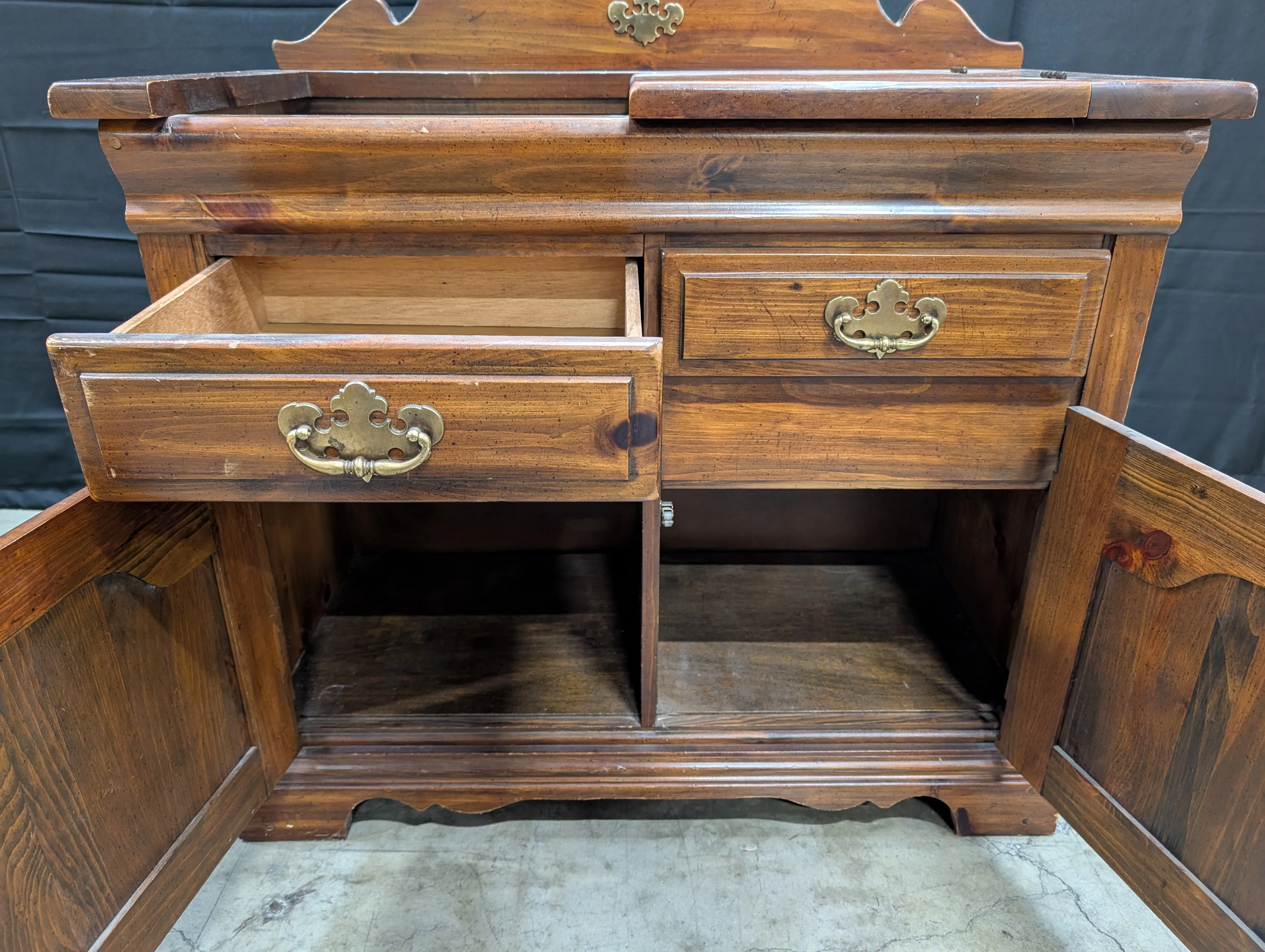 Virginia House - Rustic Pine Dry Sink Cabinet with Brass Hardware - Image 10