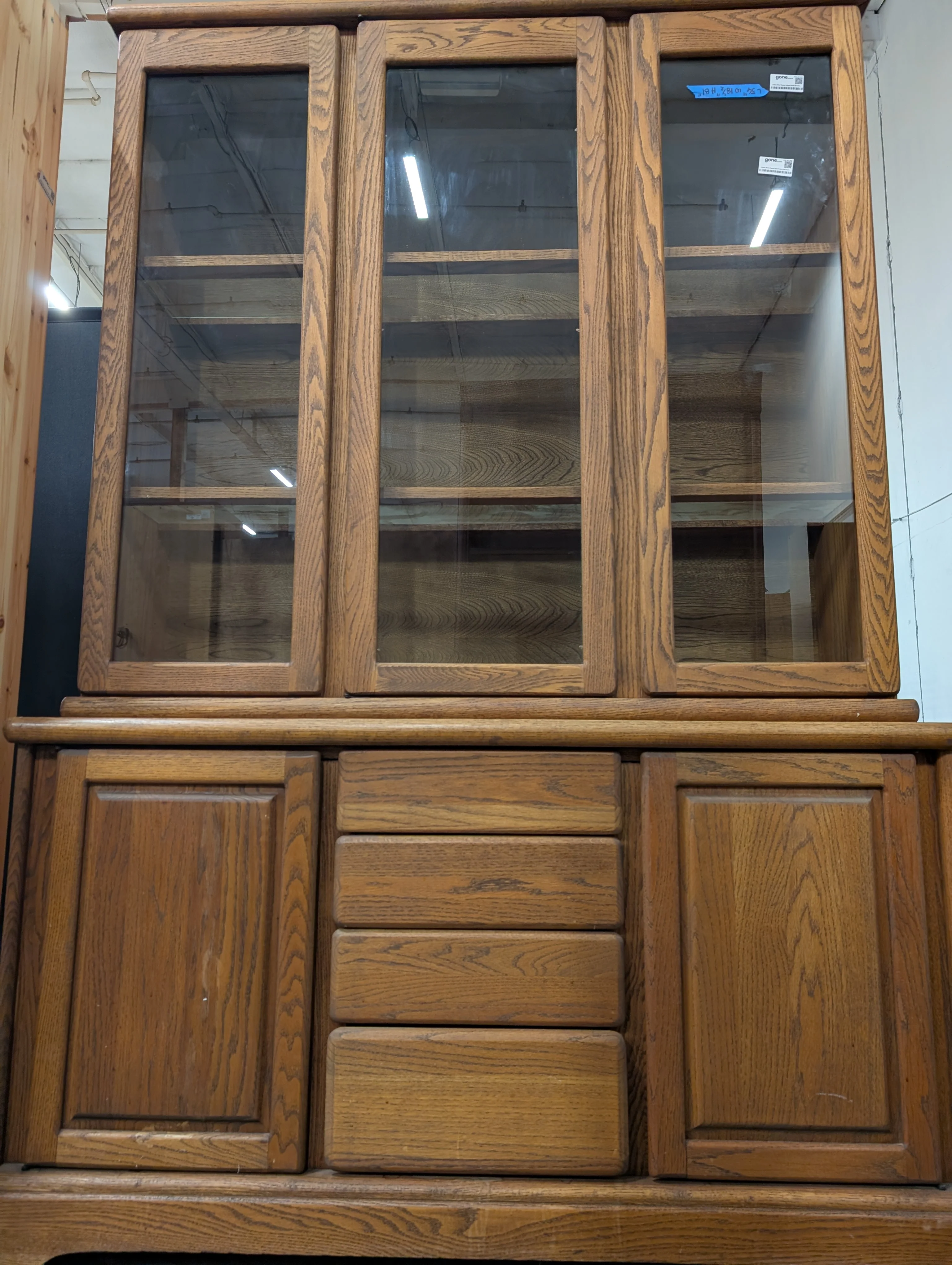 Classic Wood Display Cabinet Hutch with Glass Doors - Image 2