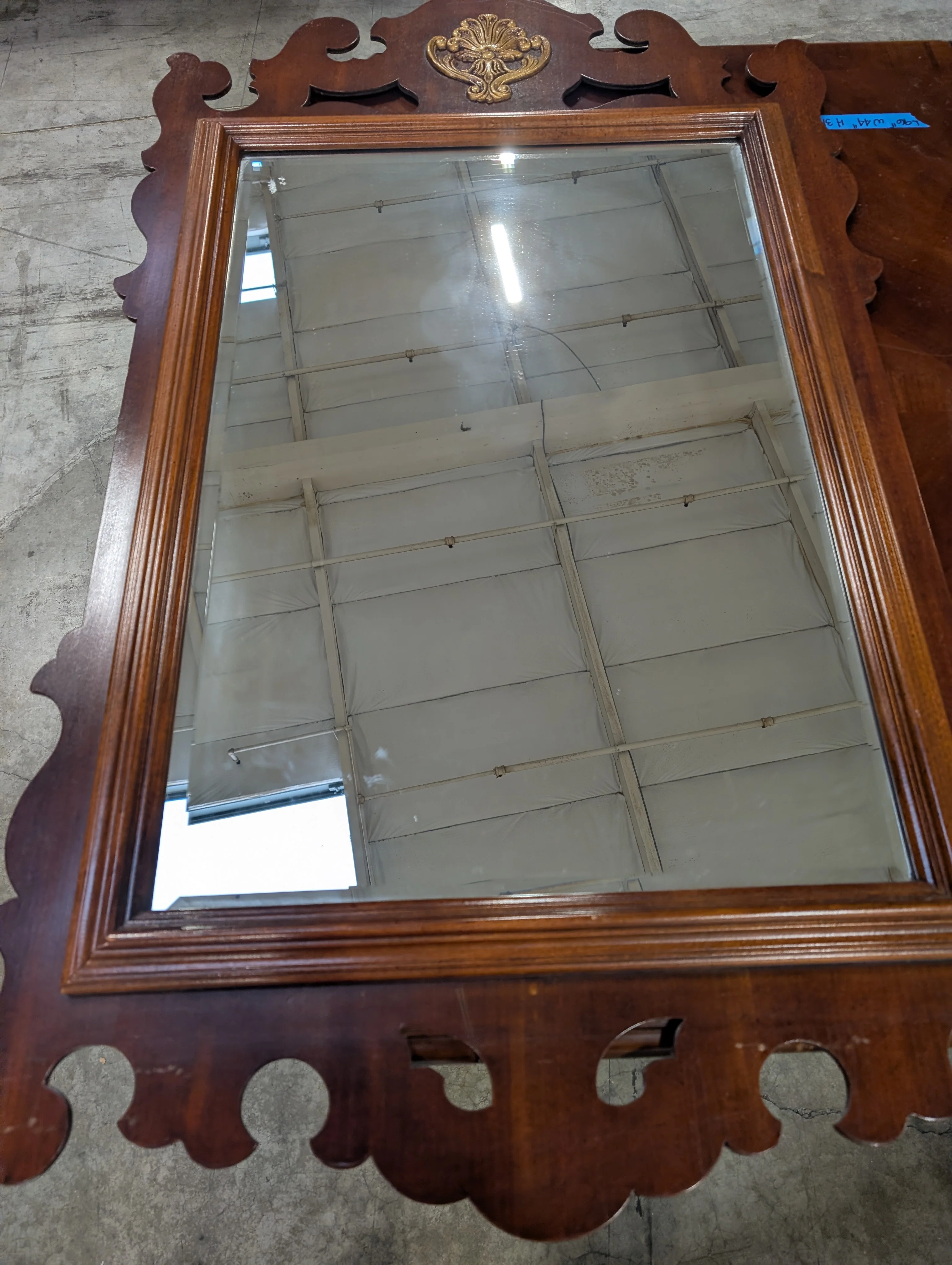 Ornate Scrolled Dark Wood Wall Mirror with Gilded Shell Accent