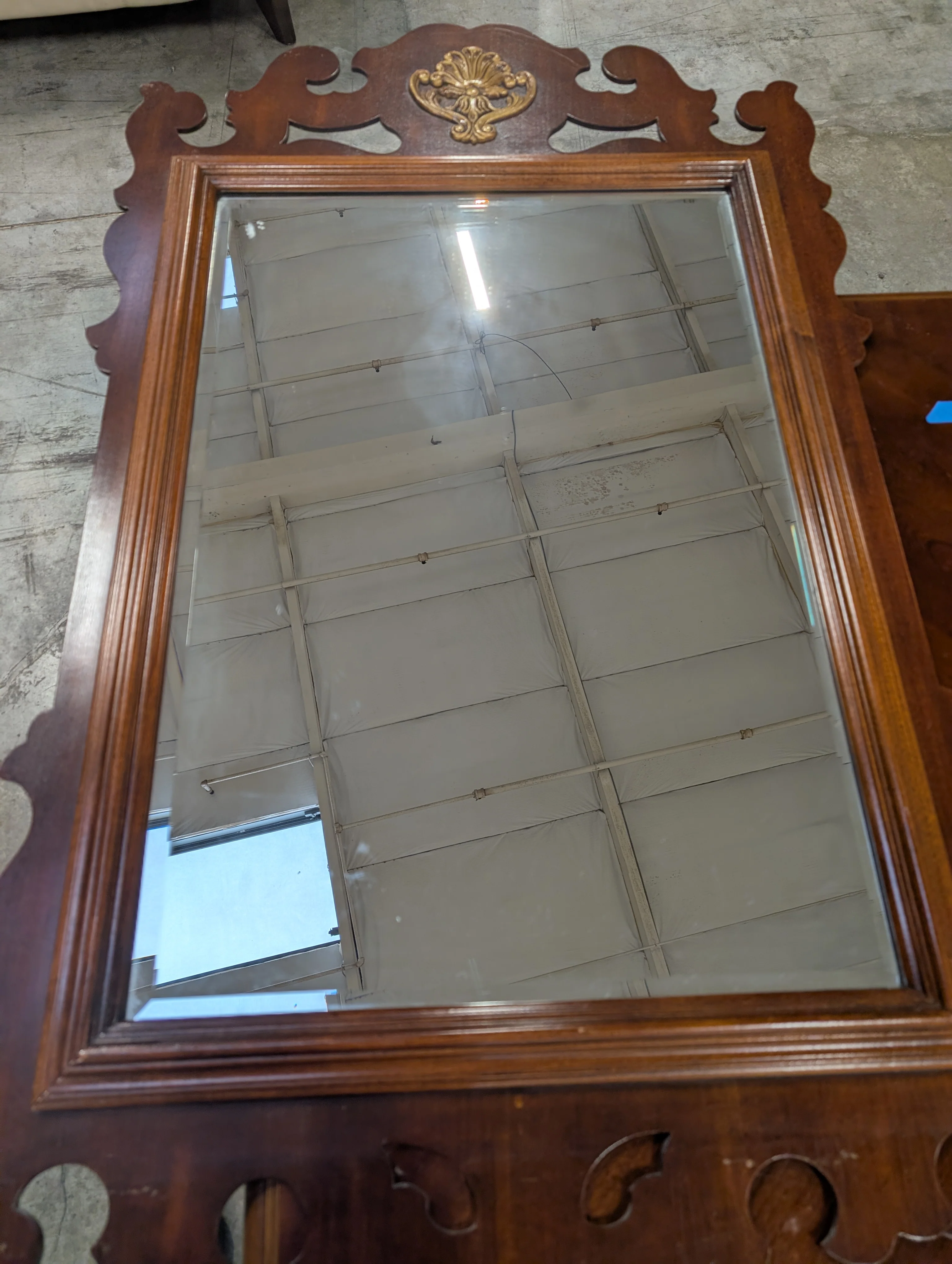 Ornate Scrolled Dark Wood Wall Mirror with Gilded Shell Accent - Image 6