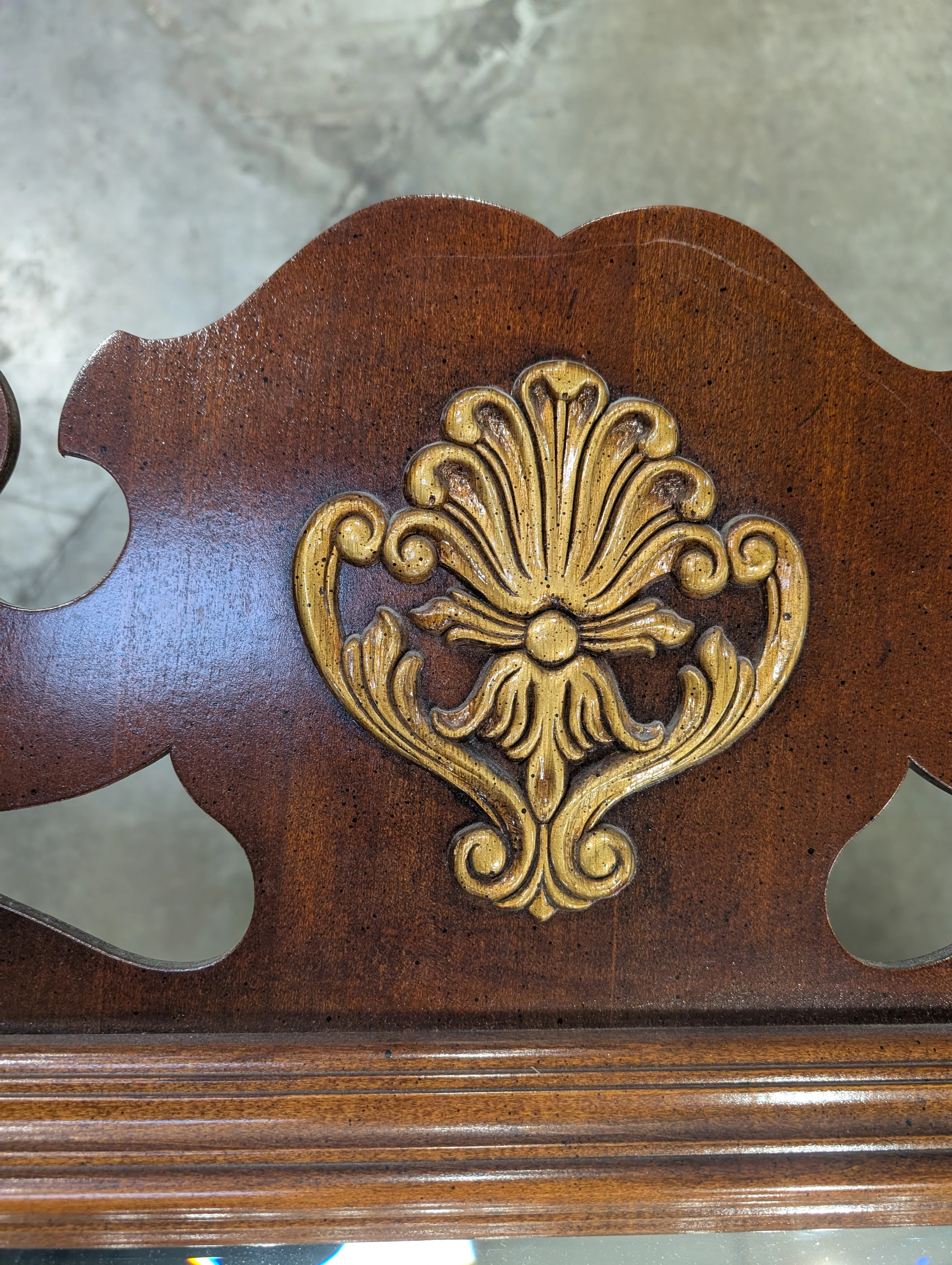 Ornate Scrolled Dark Wood Wall Mirror with Gilded Shell Accent - Image 7