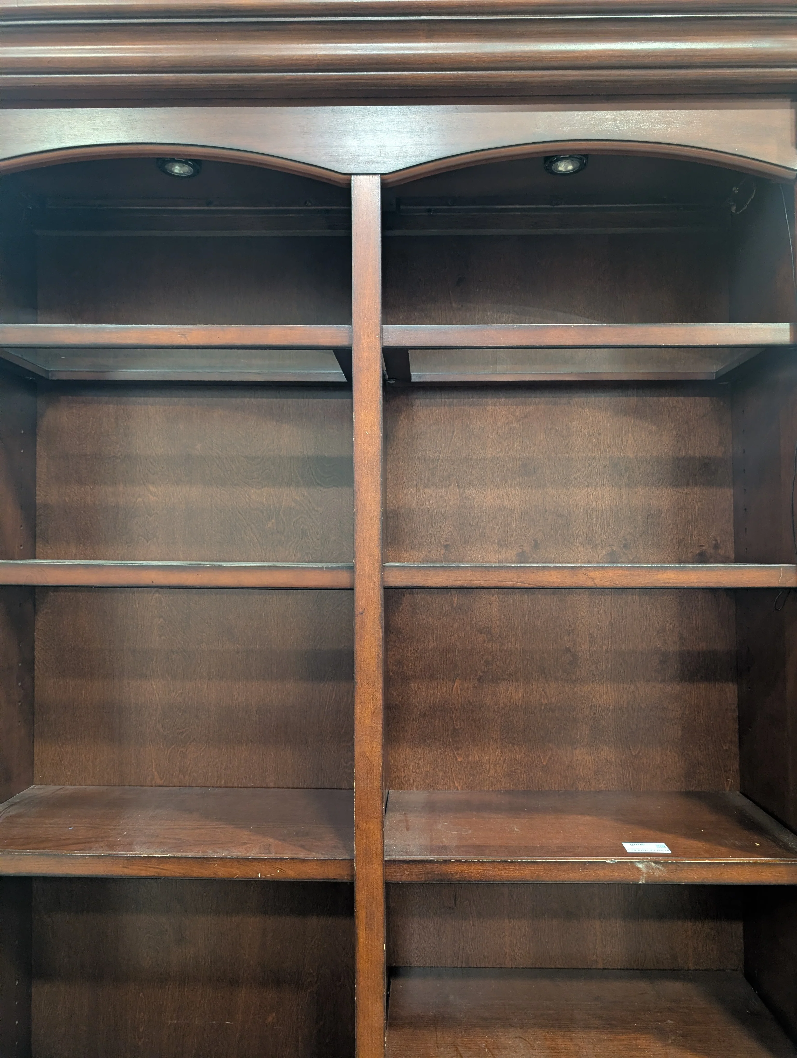 Traditional Dark Wood Bookcase with Arched Top Sections - Image 4