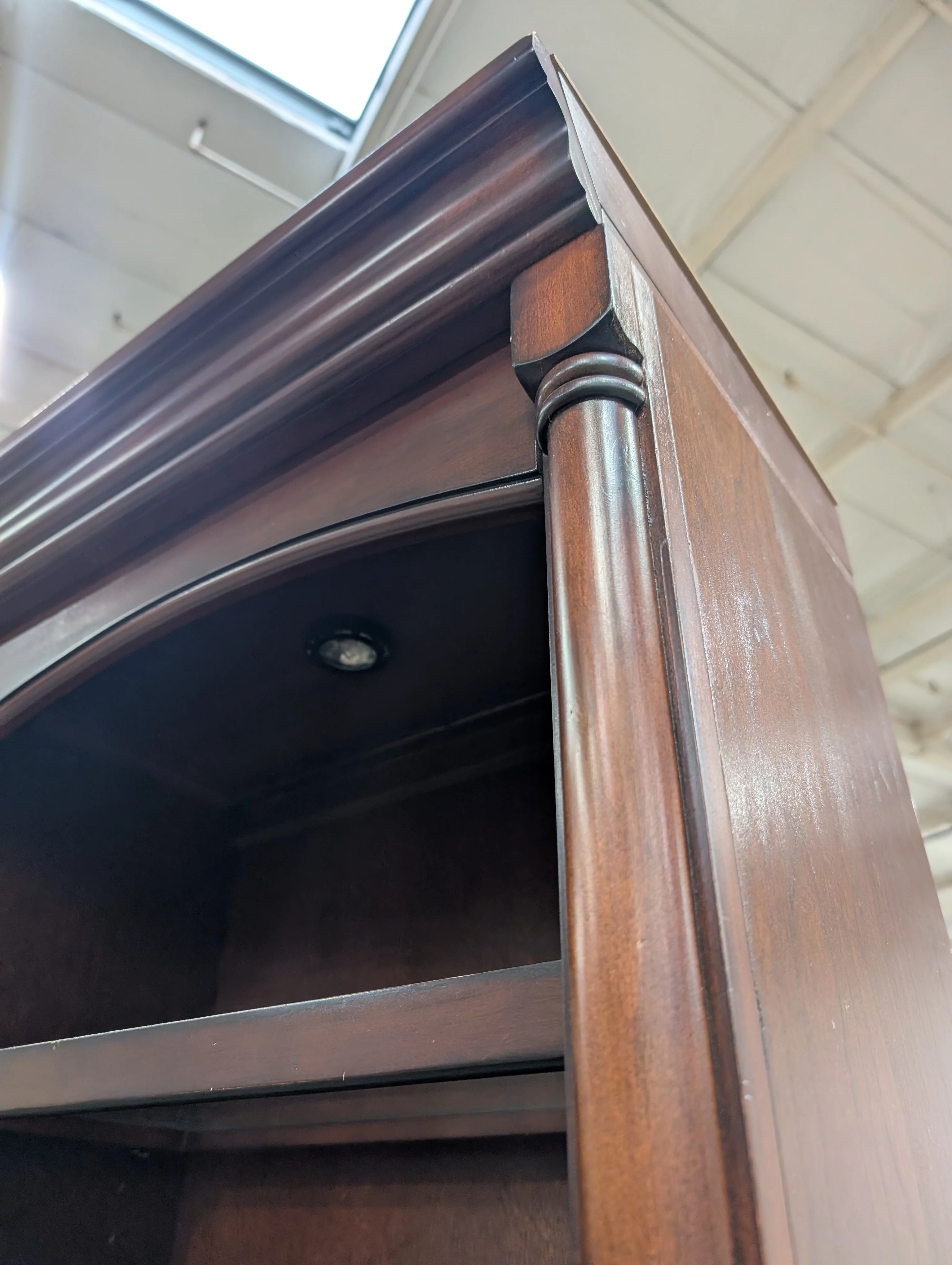 Traditional Dark Wood Bookcase with Arched Top Sections - Image 6