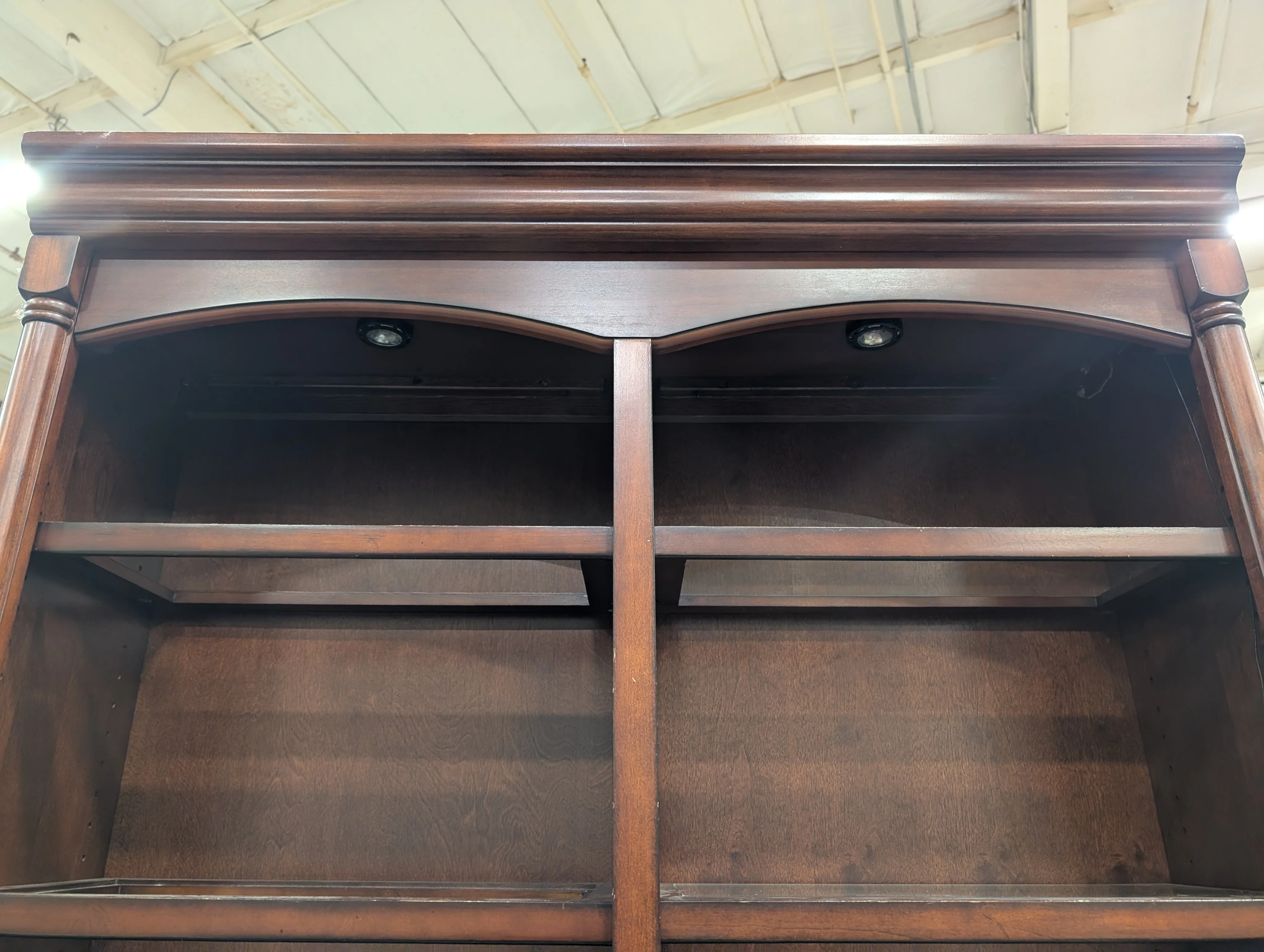 Traditional Dark Wood Bookcase with Arched Top Sections - Image 7
