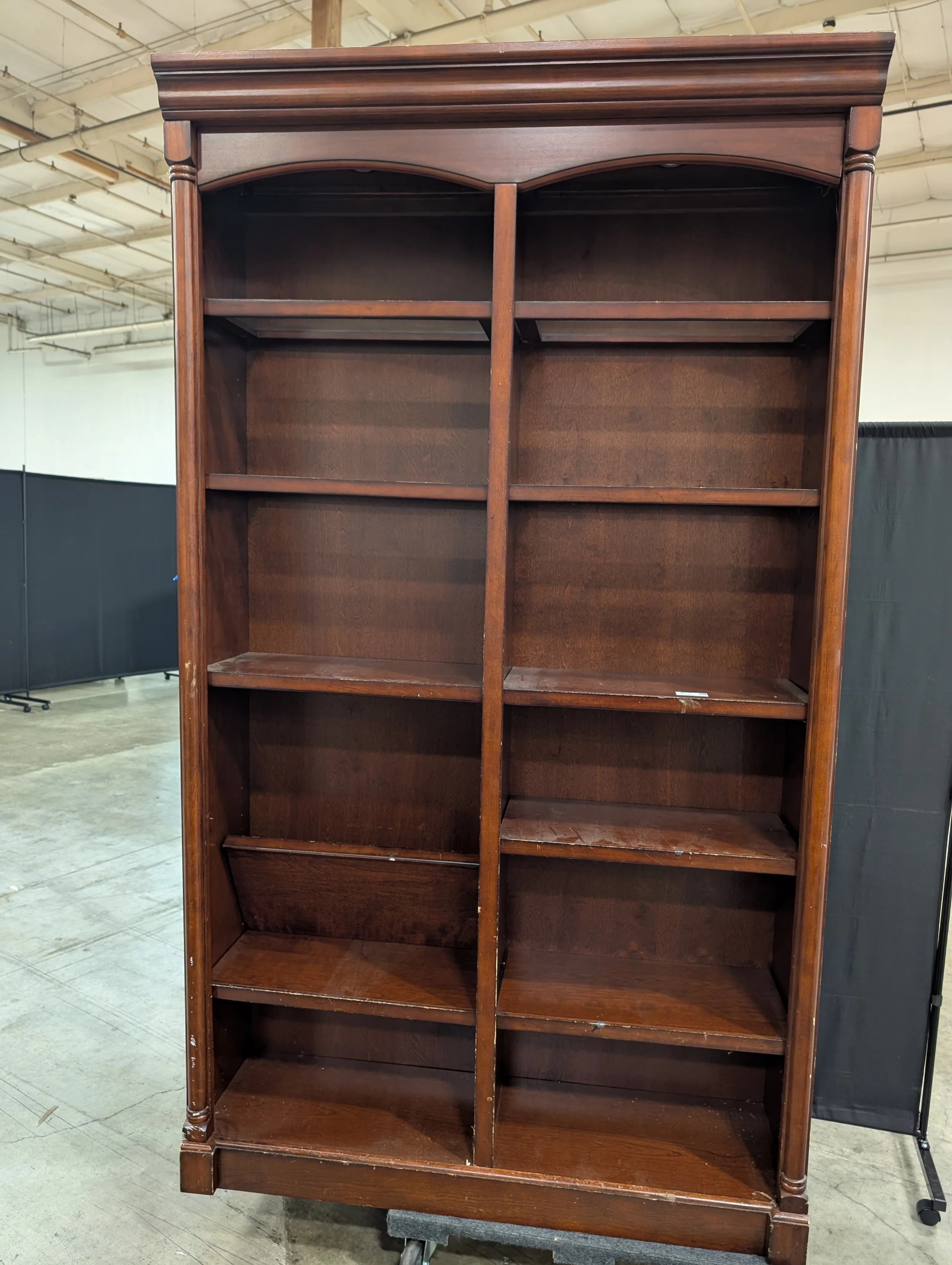 Traditional Dark Wood Bookcase with Arched Top Sections - Image 8