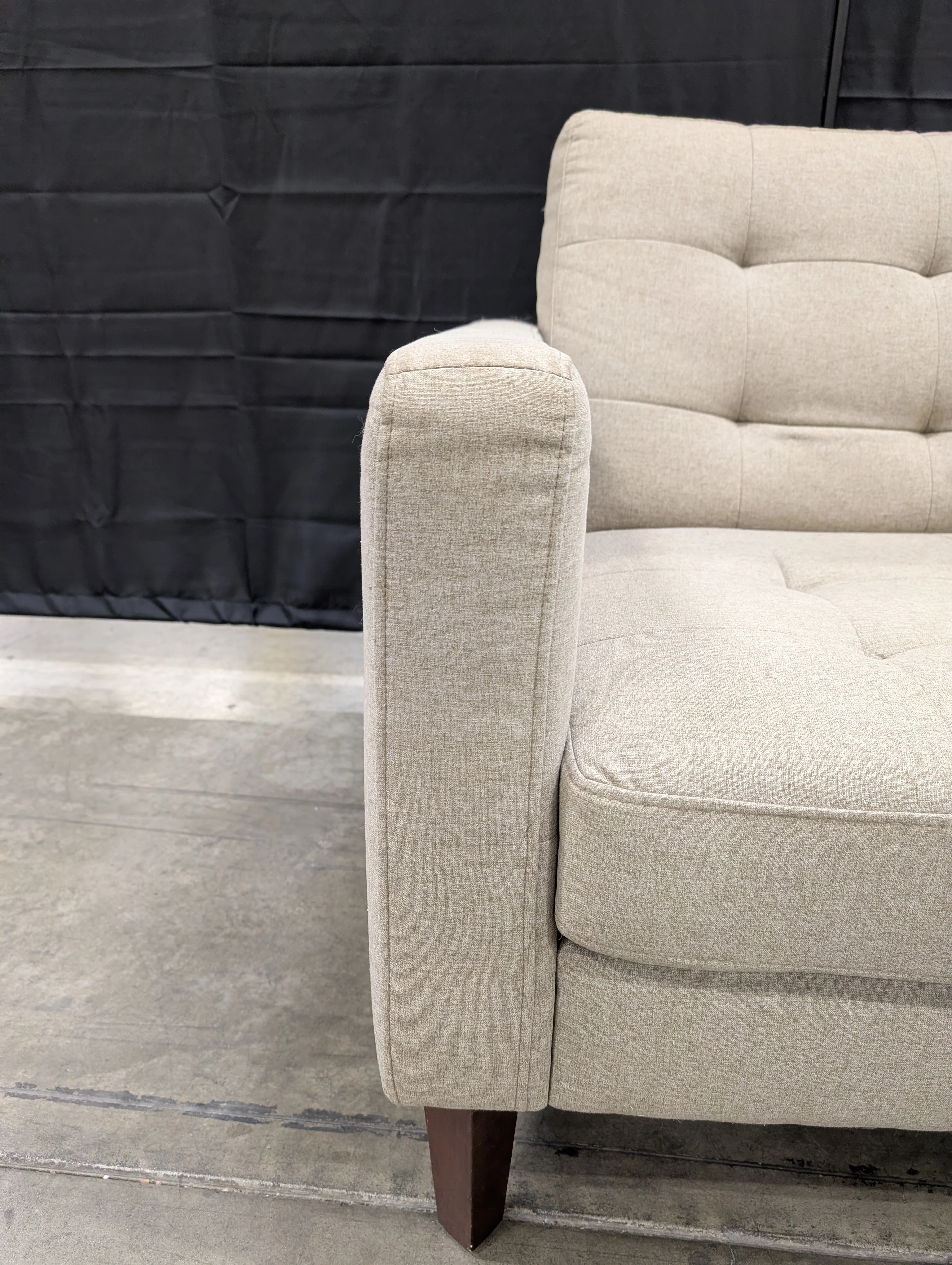 Modern Tufted Fabric Accent Chair - Beige Upholstered Armchair - Image 3
