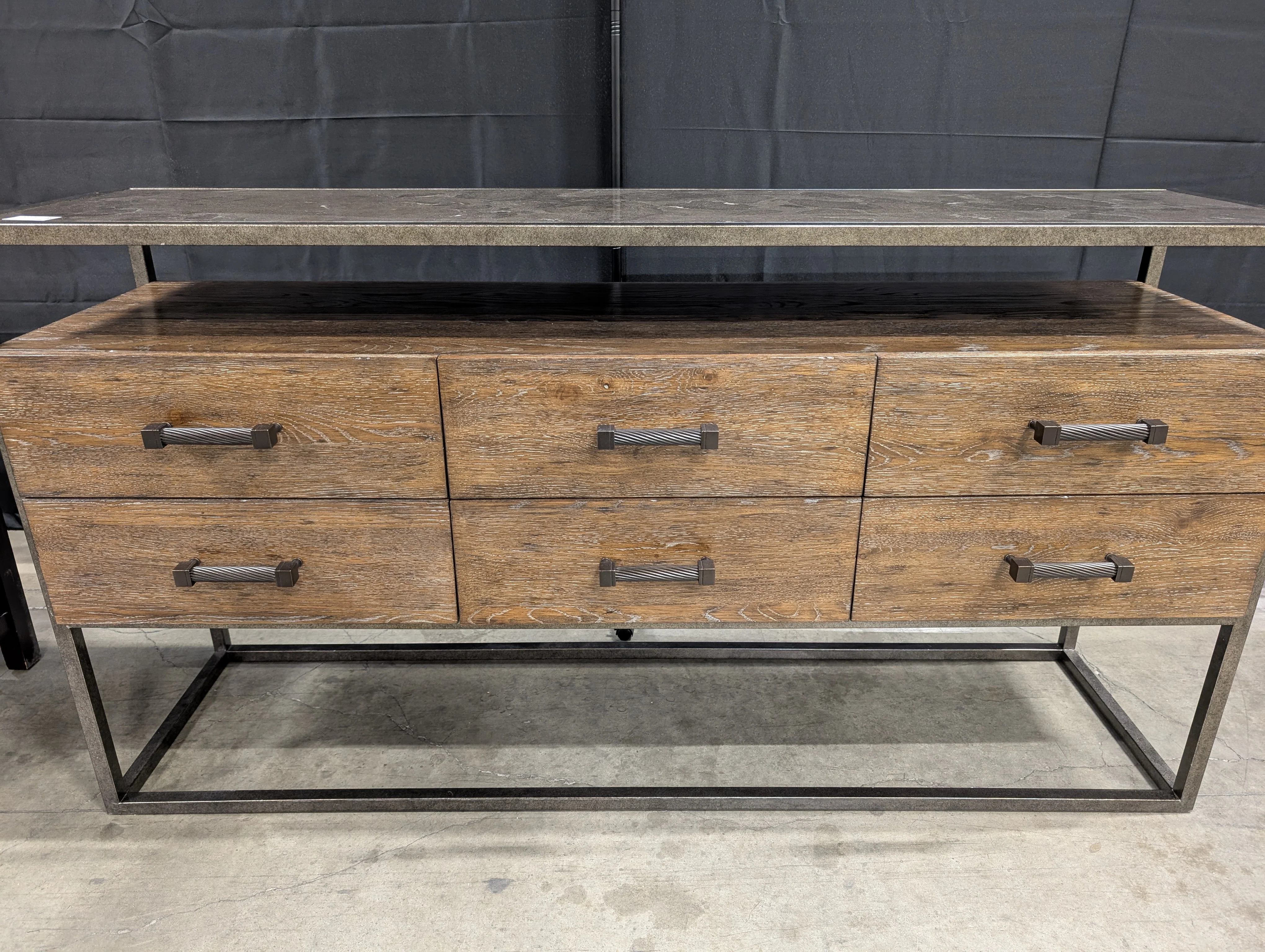 Bassett Industrial Wood and Metal Six-Drawer Console Cabinet - Image 2