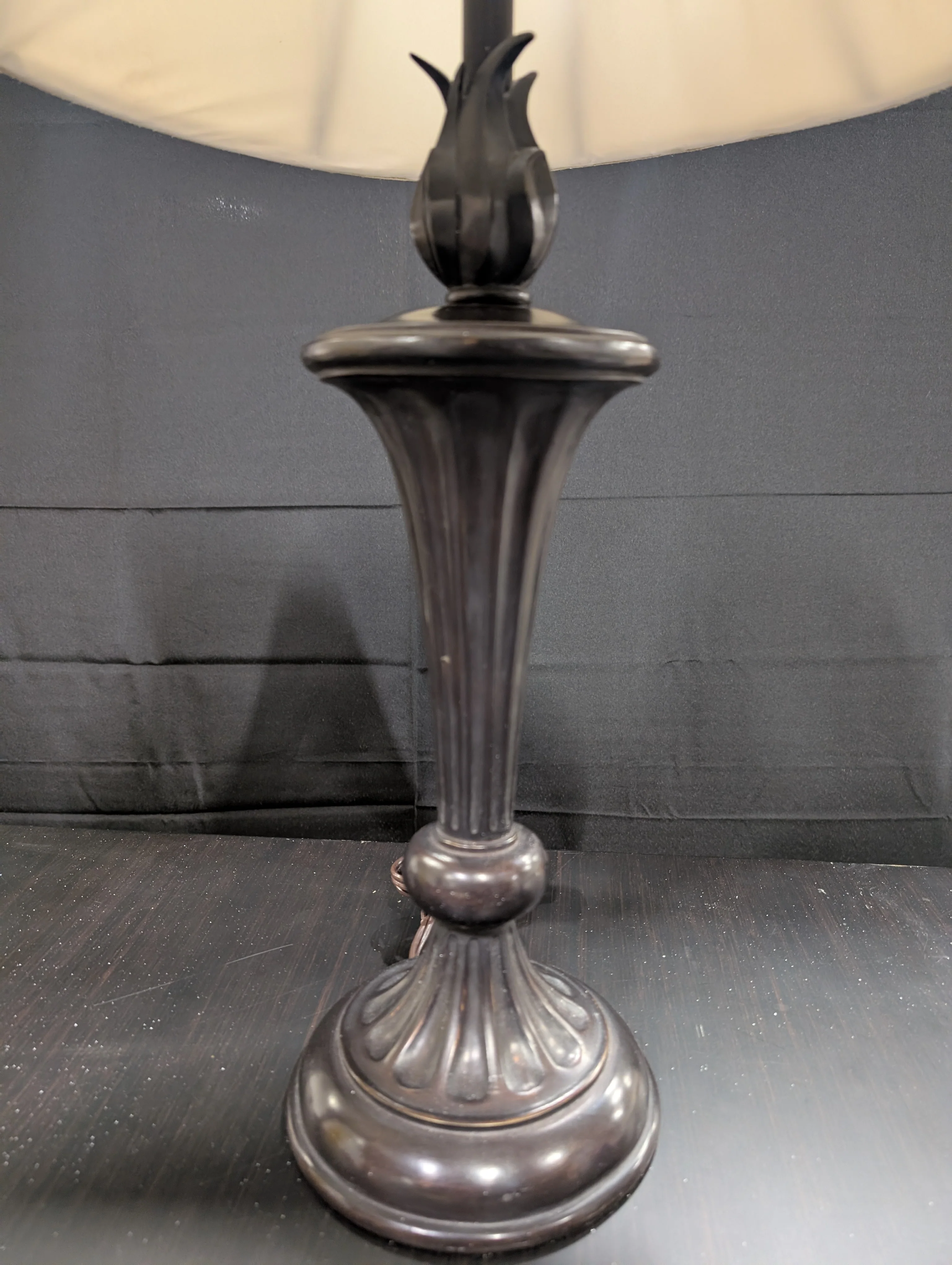 Traditional Dark Bronze Finish Table Lamp with Cream Bell Shade - Image 2