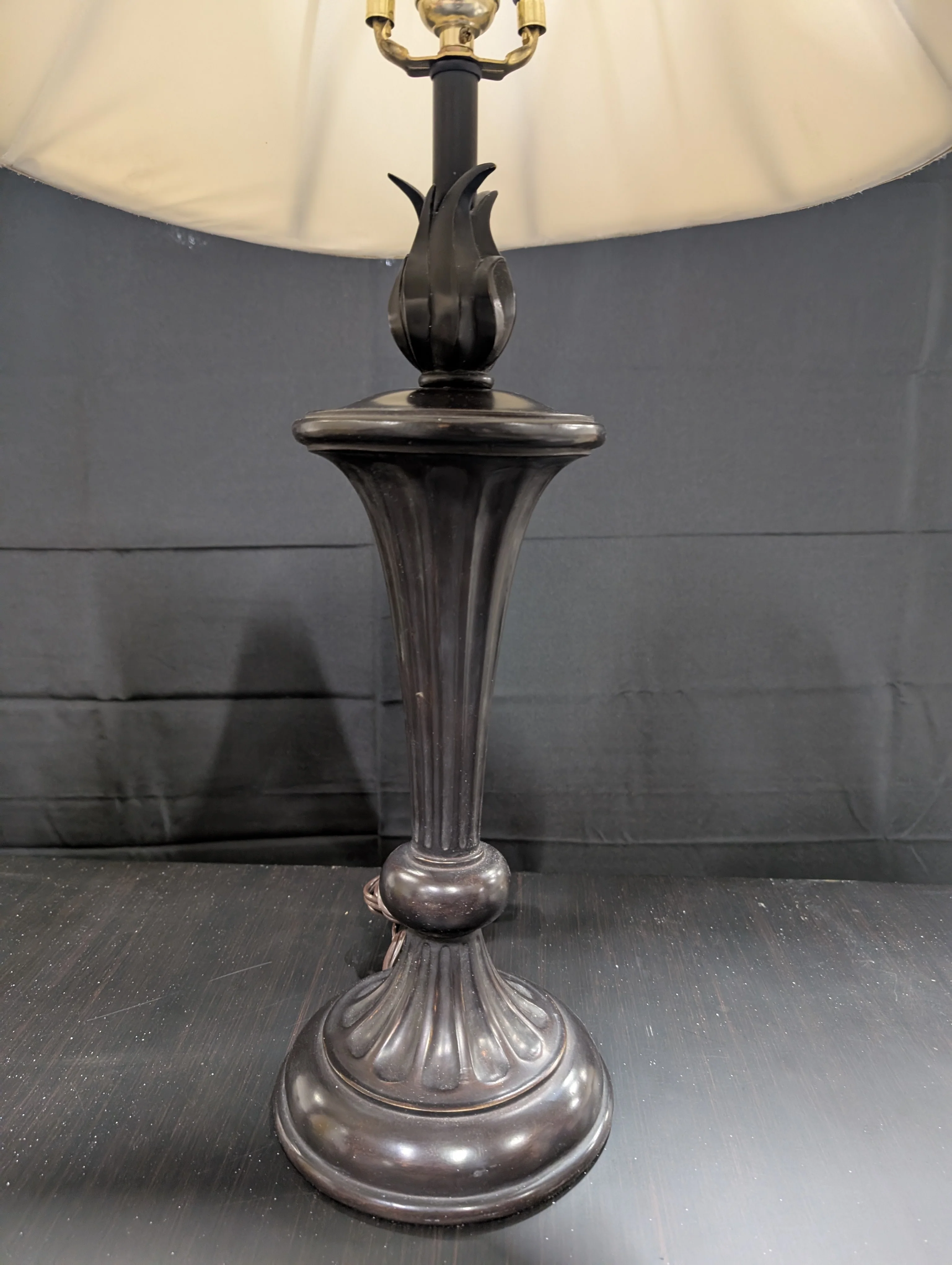 Traditional Dark Bronze Finish Table Lamp with Cream Bell Shade - Image 4