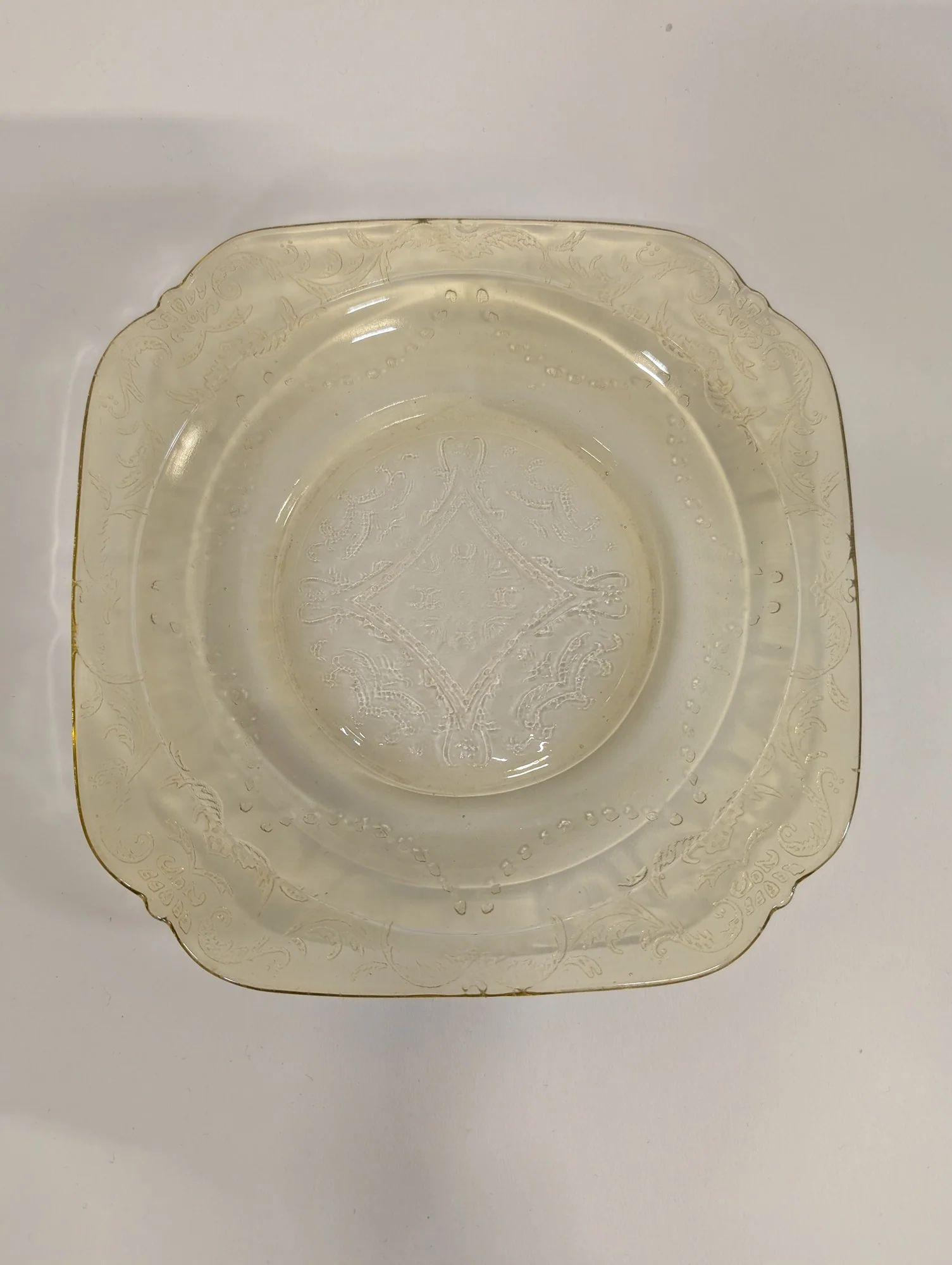 Vintage Yellow Depression Glass Square Plate