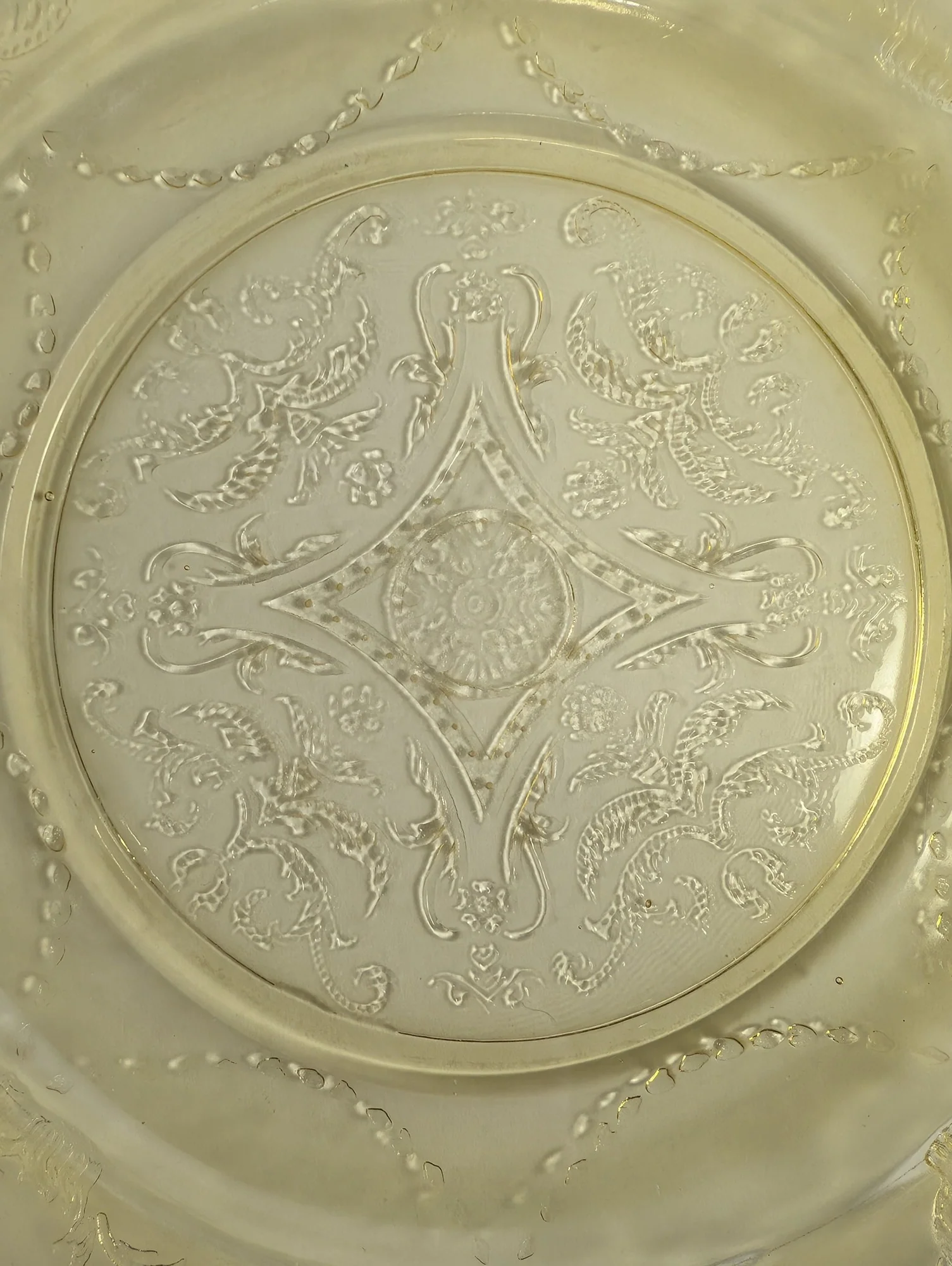 Vintage Yellow Square Glass Plate with Embossed Floral Pattern - Image 5