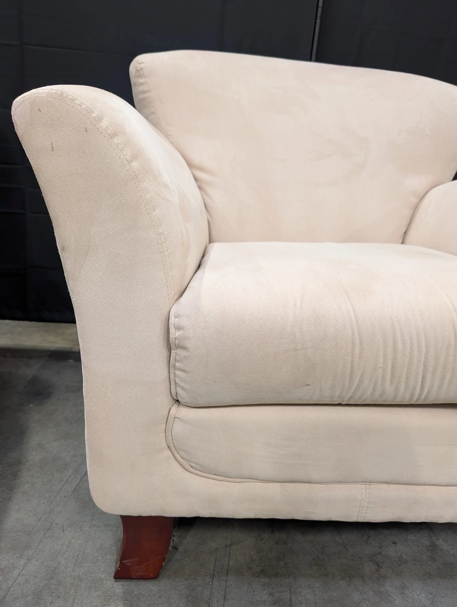 Cream Upholstered Club Chair with Rolled Arms and Flared Back - Image 2