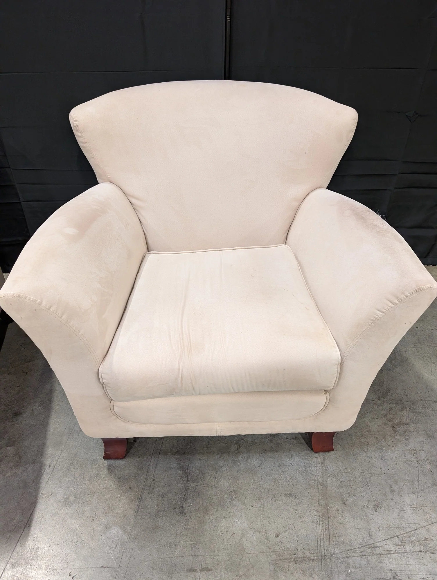 Cream Upholstered Club Chair with Rolled Arms and Flared Back - Image 5