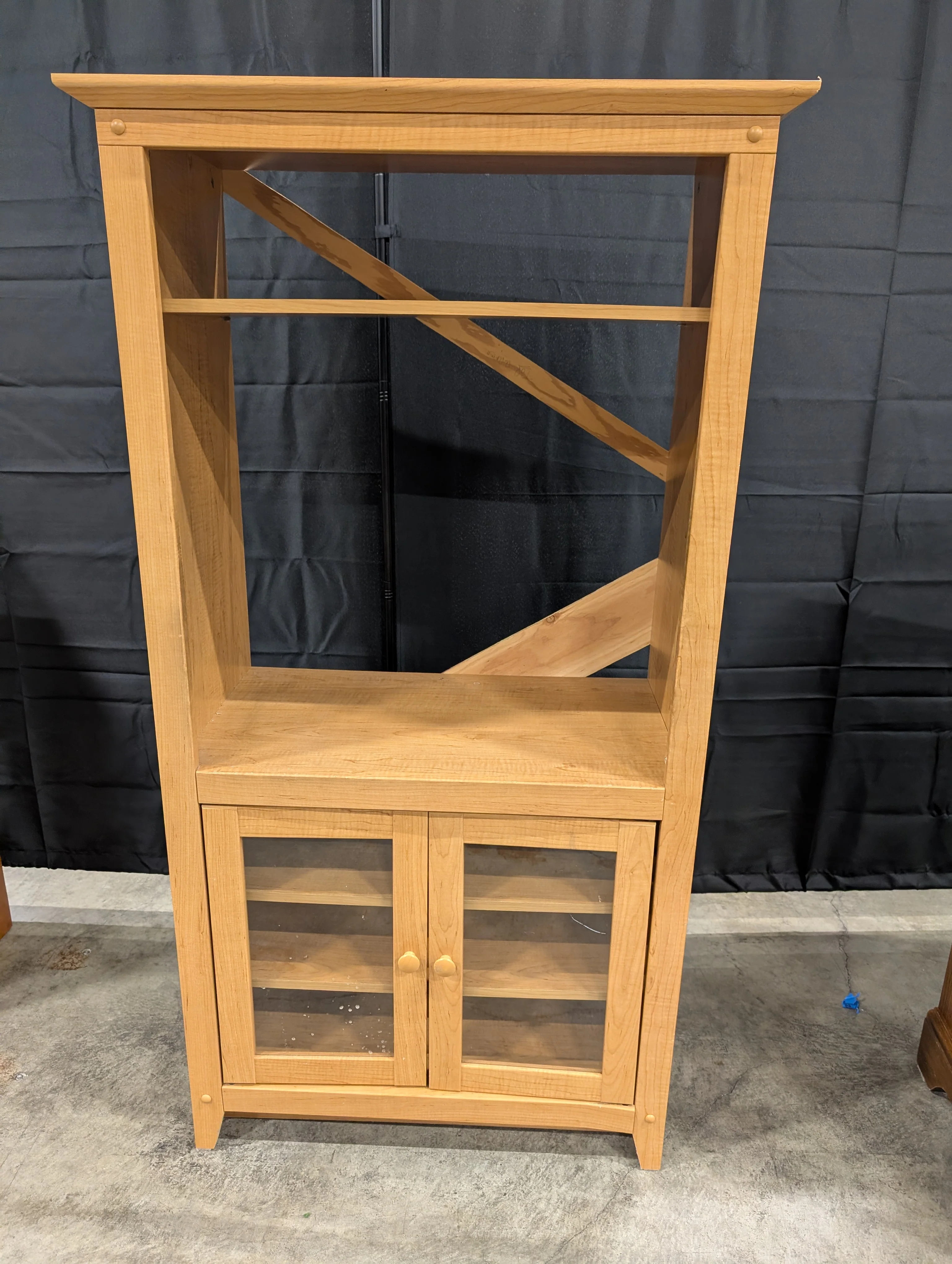 Wooden Bookcase with Open Shelves and Glass-Door Storage Cabinet