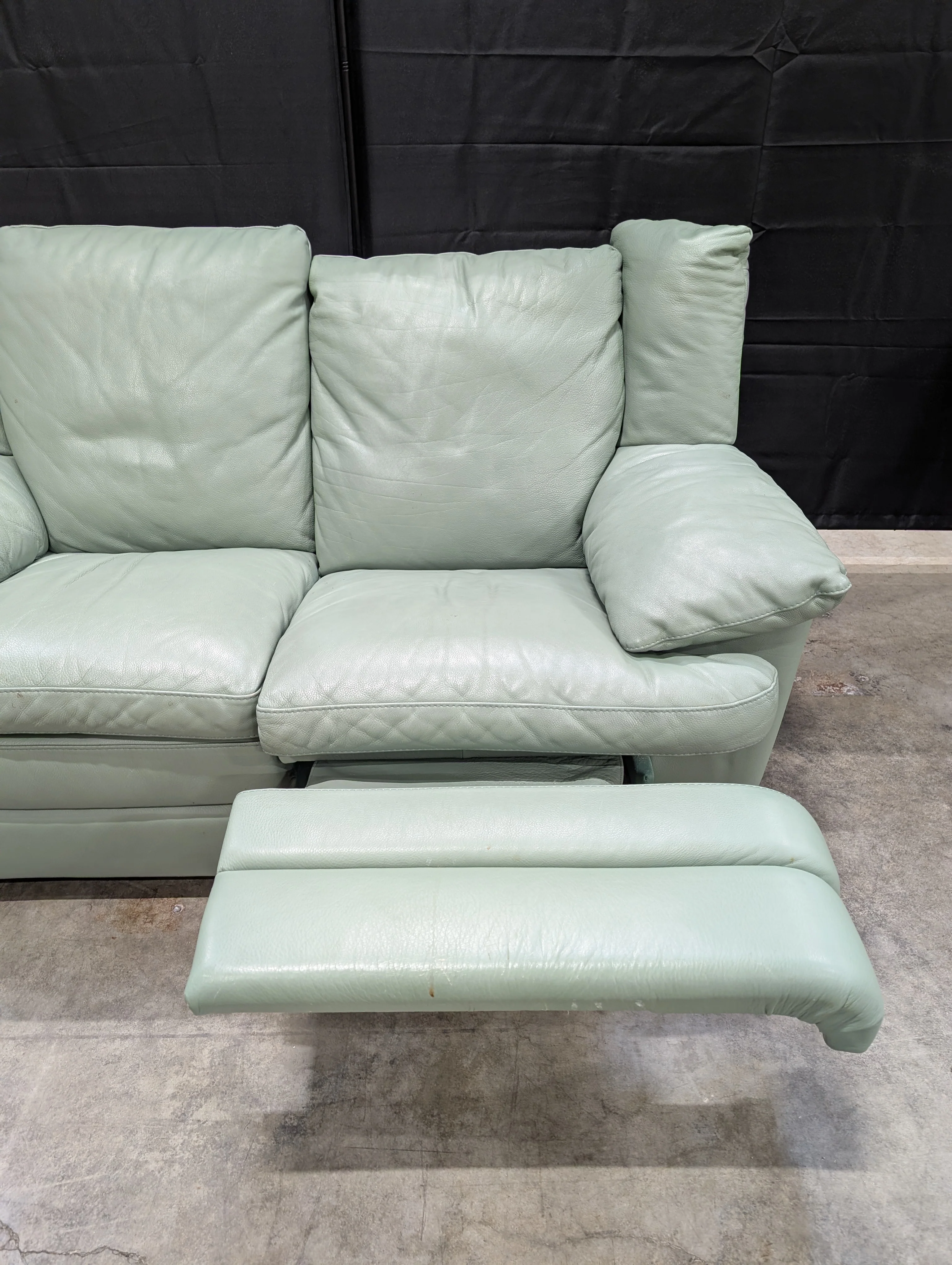 Charming Mint Green Leather Two-Seater Sofa with Plush Padded Arms - Image 4