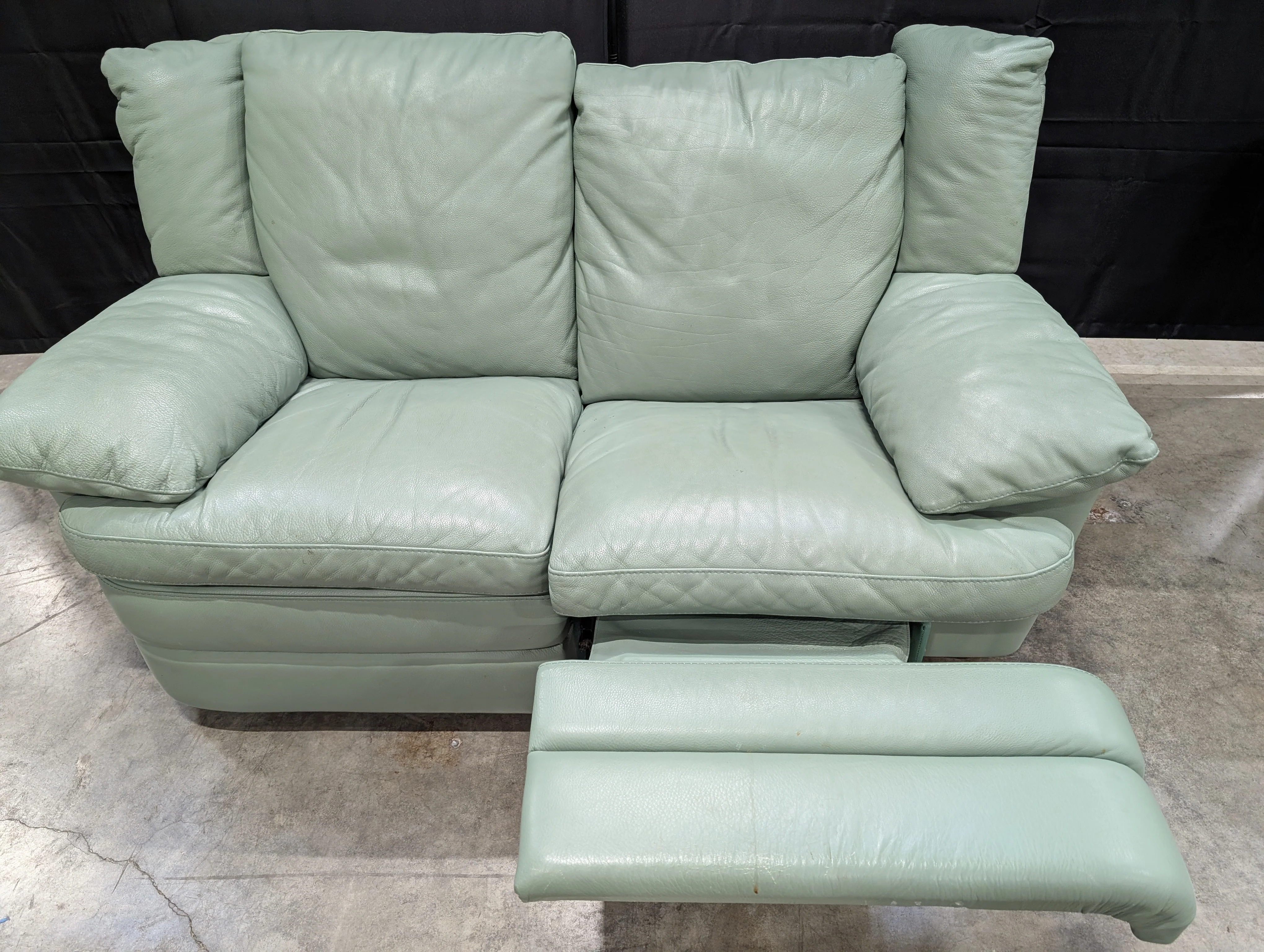 Charming Mint Green Leather Two-Seater Sofa with Plush Padded Arms - Image 6