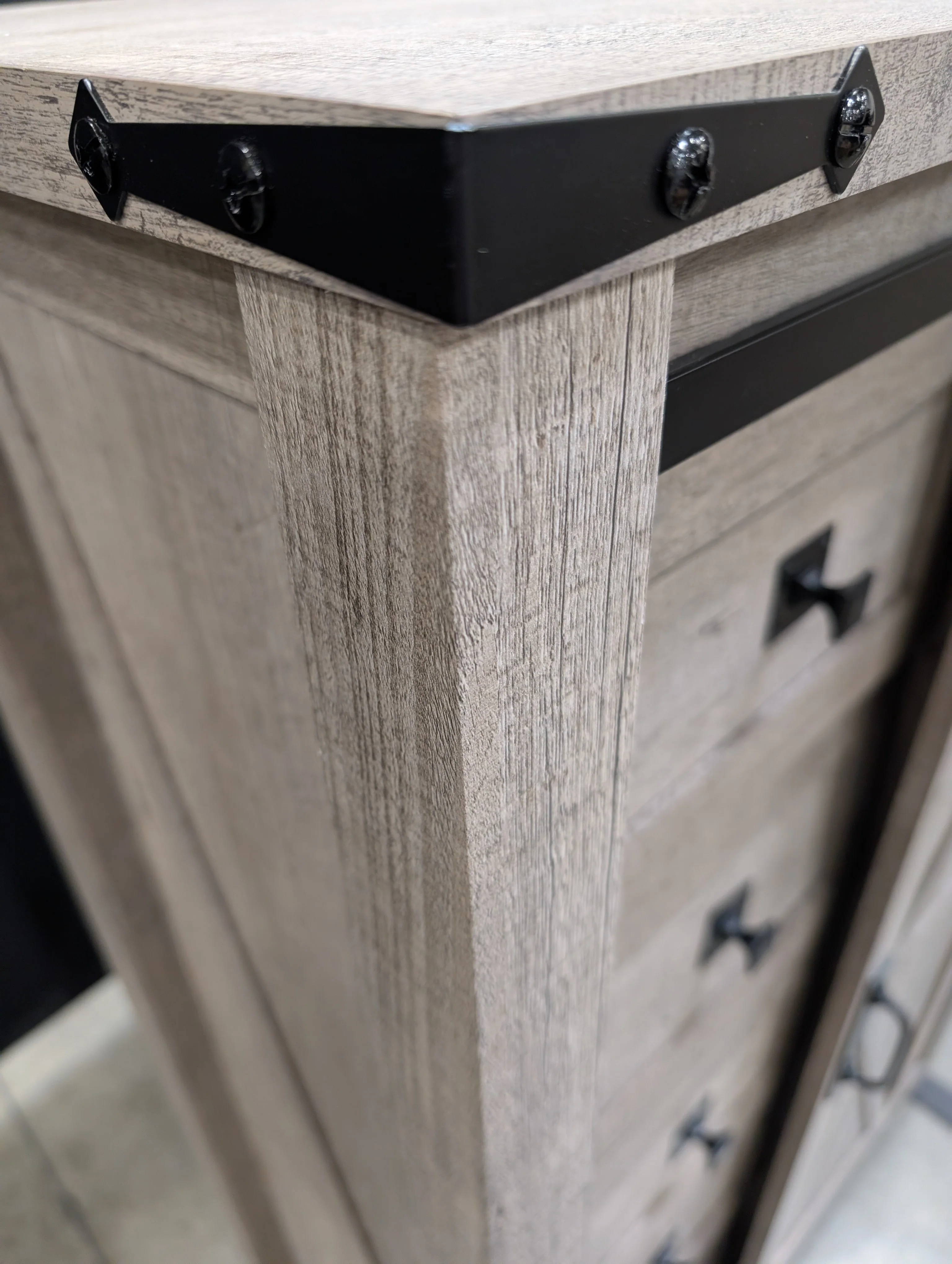 Rustic Light Brown Wood Storage Cabinet | 5 Drawers & Sliding Barn Door - Image 10