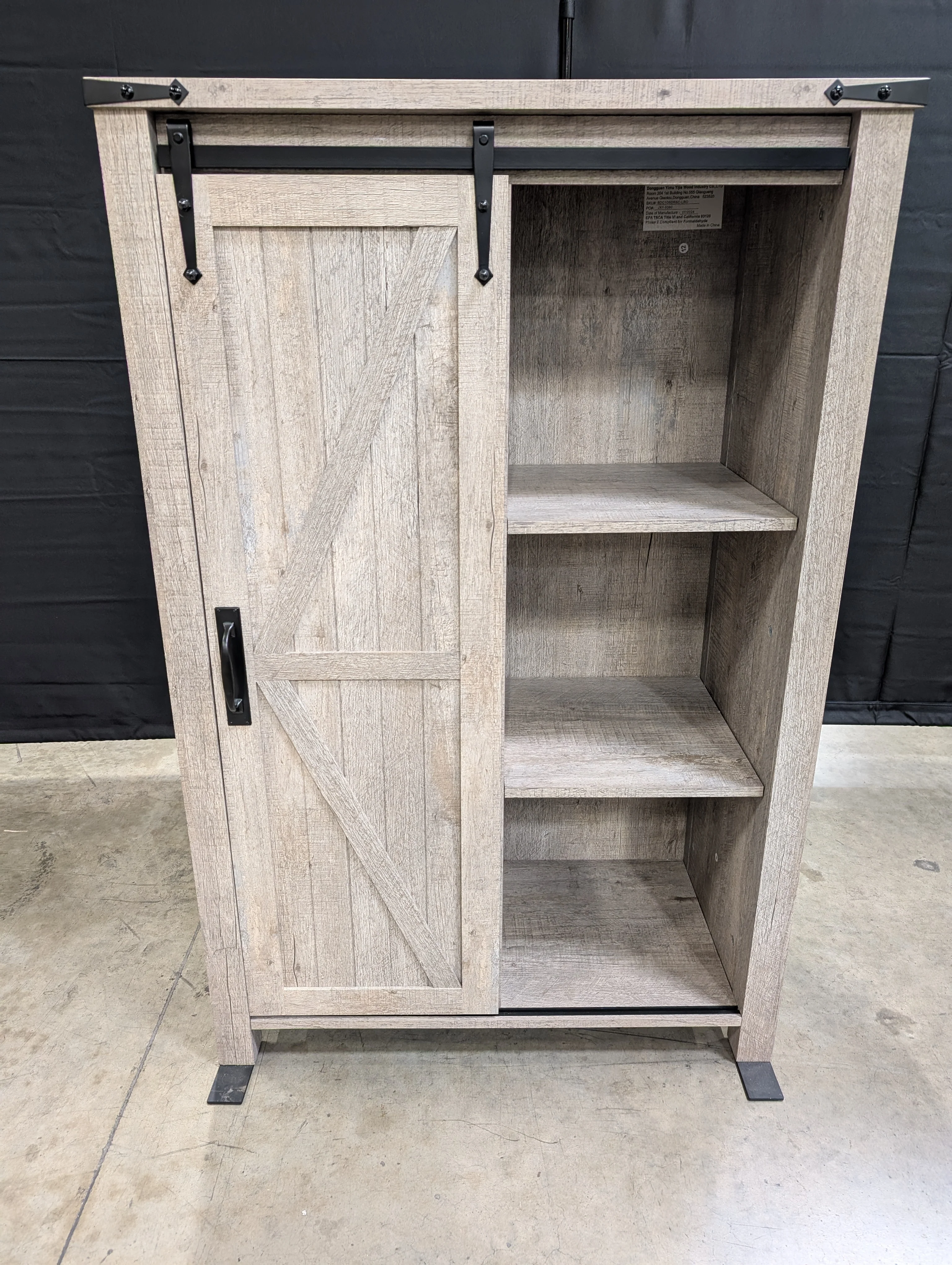 Rustic Light Brown Wood Storage Cabinet | 5 Drawers & Sliding Barn Door - Image 3
