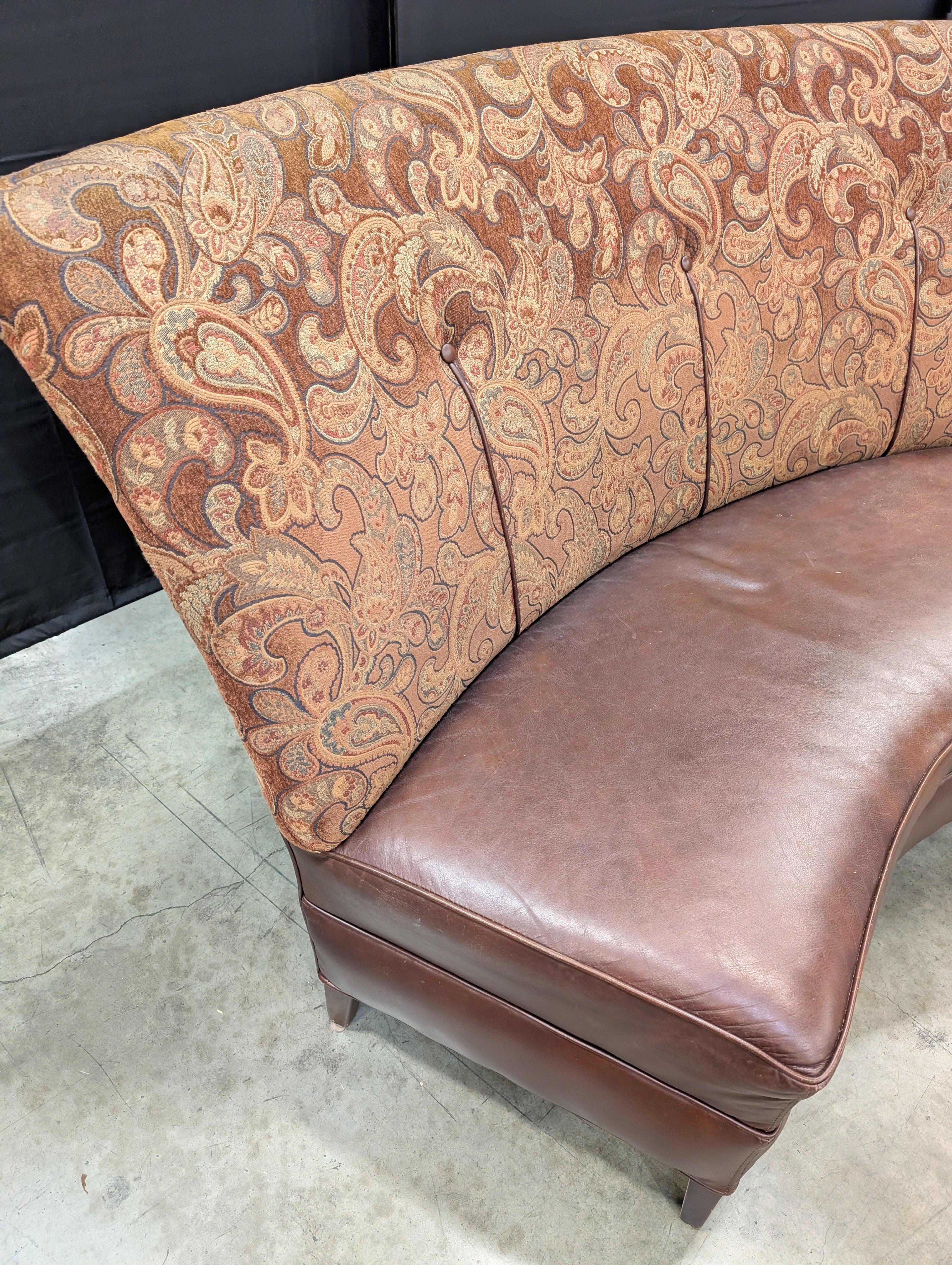 Curved Paisley Upholstered Settee - Image 4