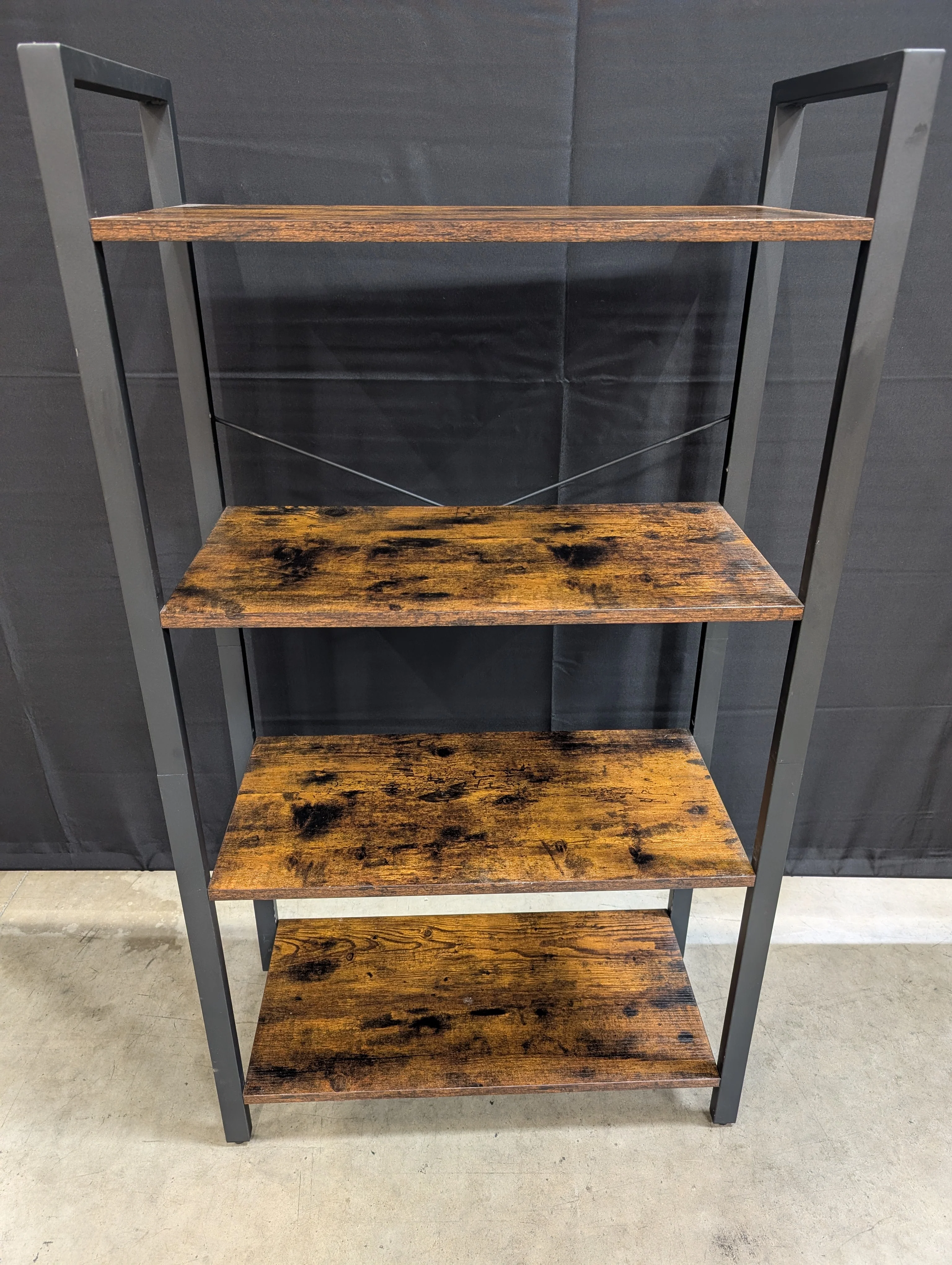 Industrial Rustic 4-Tier Bookshelf Dark Brown Wood-Look & Metal Frame