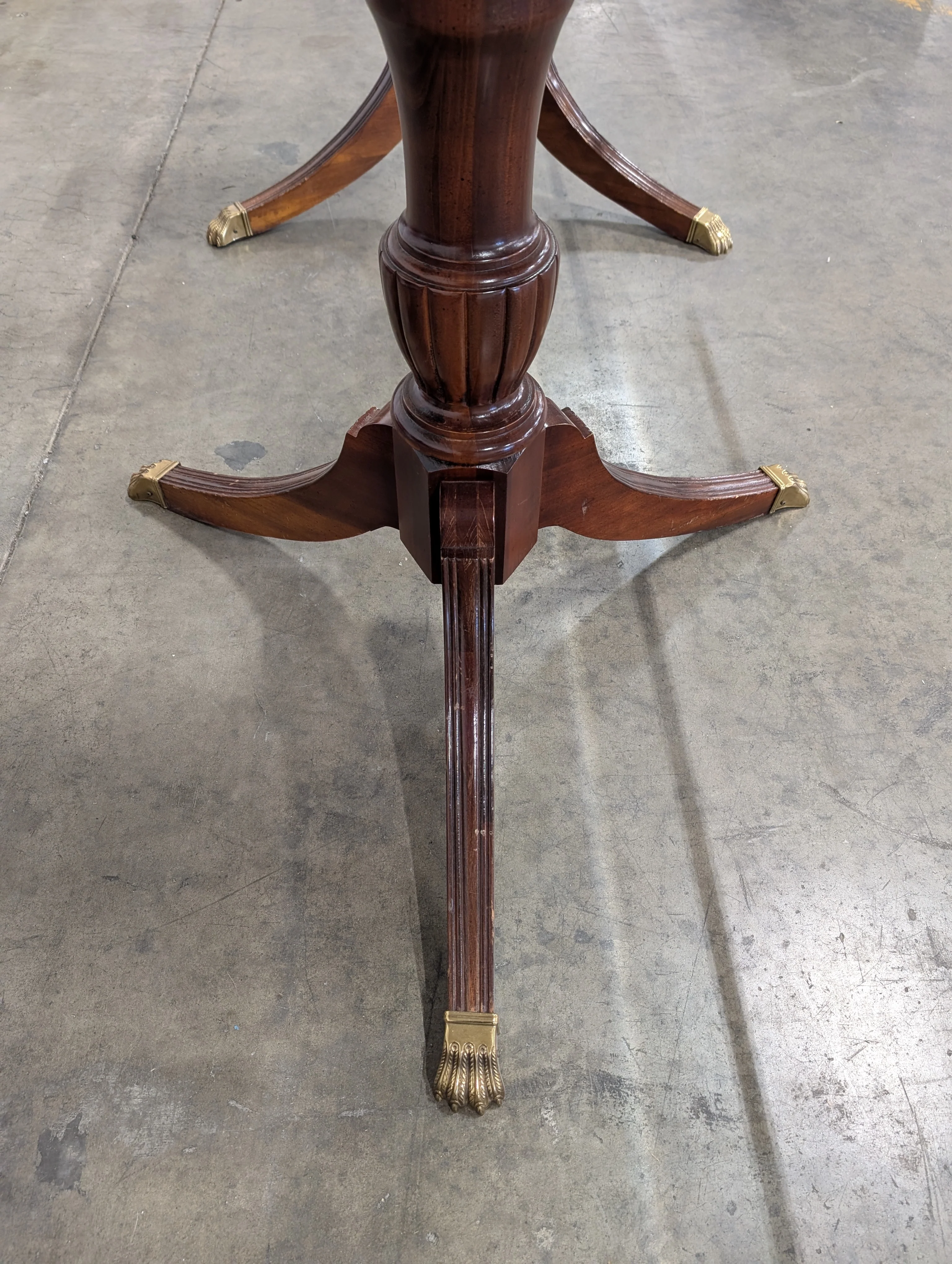 Transitional Square Glass Top Table with Dark Wood Pedestal Base - Image 5