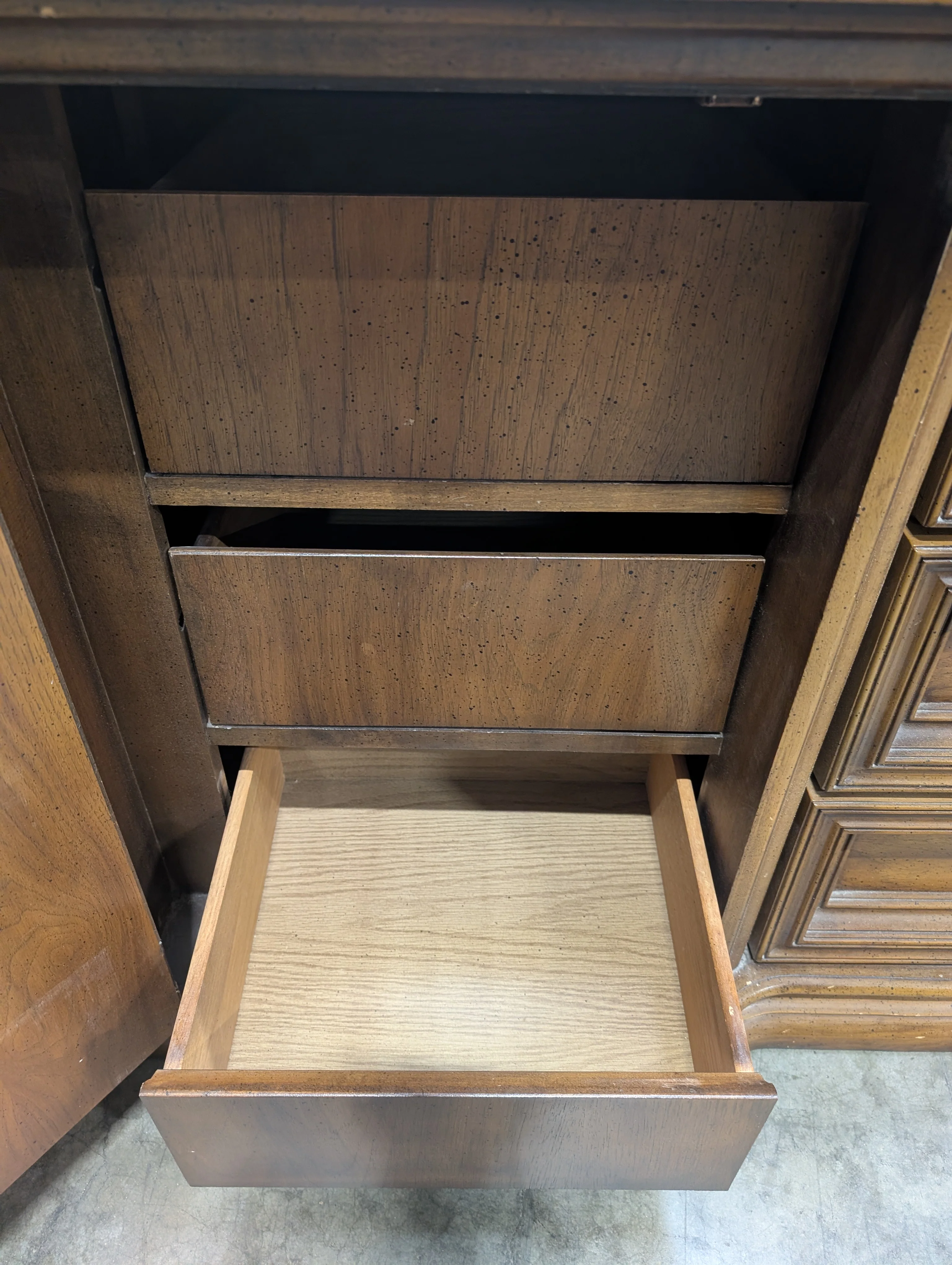 Ornate Traditional Dark Wood Dresser with Nine Drawers and Two Carved Mirrors - Image 8