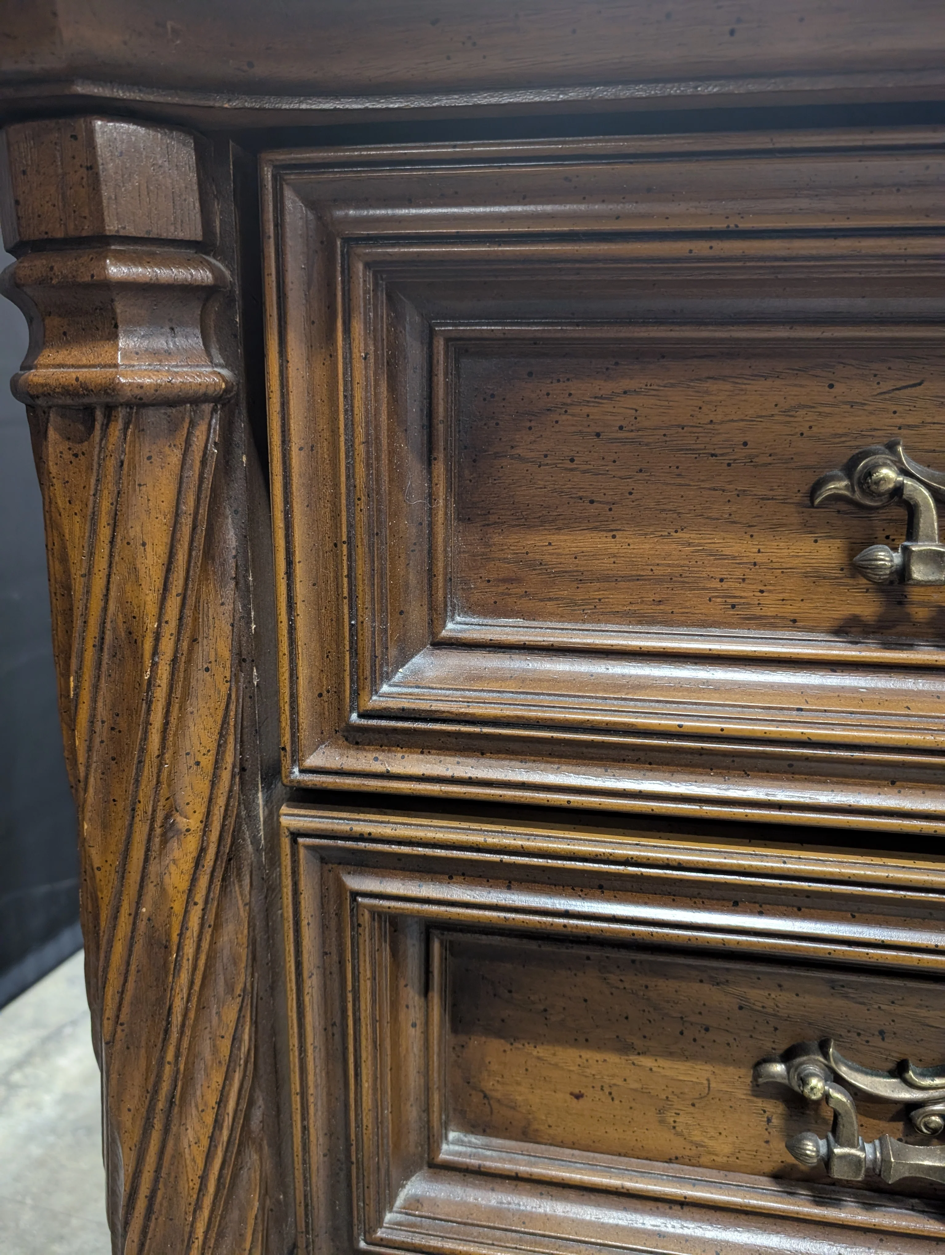 Ornate Traditional Dark Wood Dresser with Nine Drawers and Two Carved Mirrors - Image 9