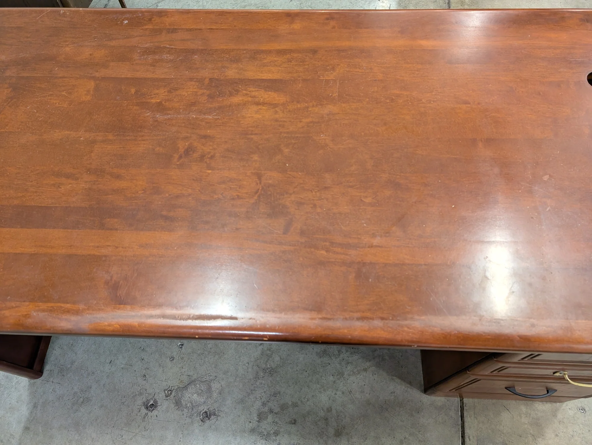 Sturdy Traditional Wood Office Desk with Storage - Reddish-Brown Finish - Image 4