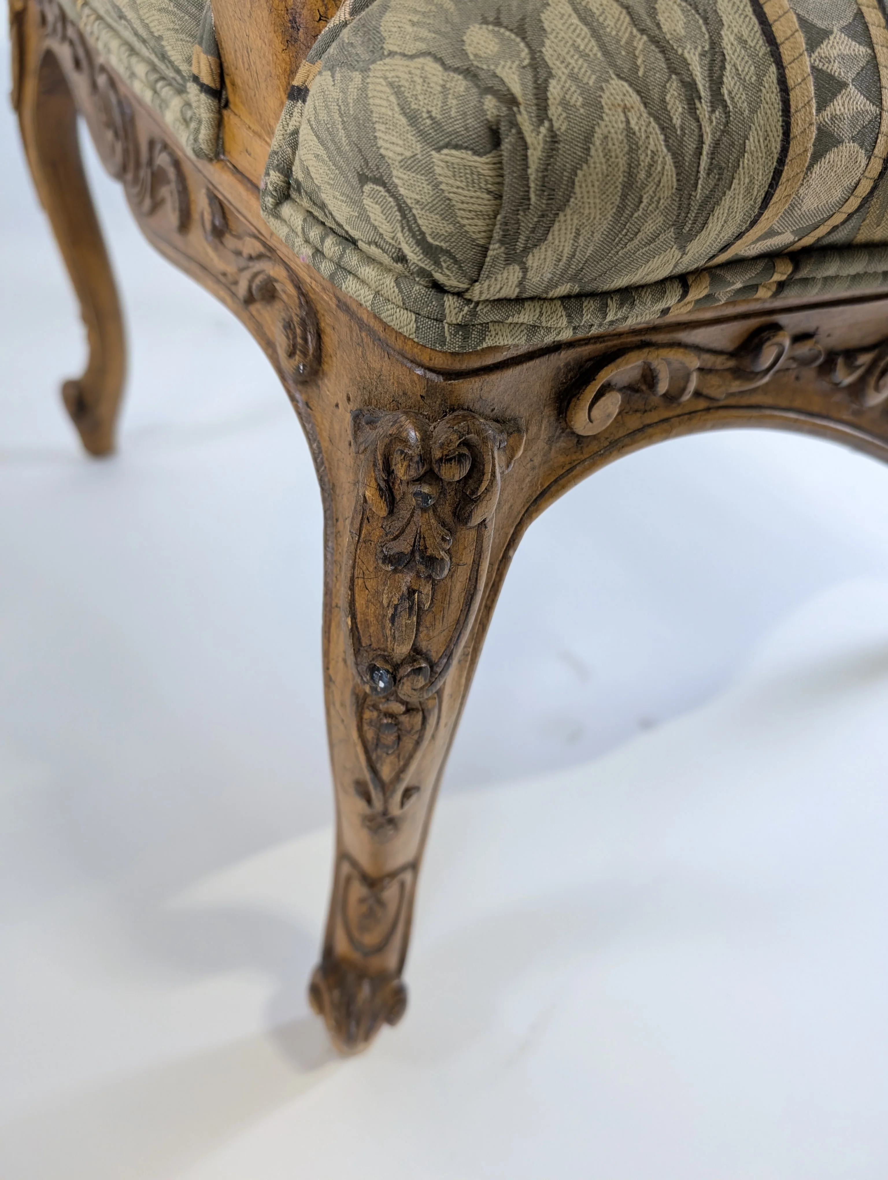 Traditional Upholstered Accent Chair with Carved Wood Arms - Image 4