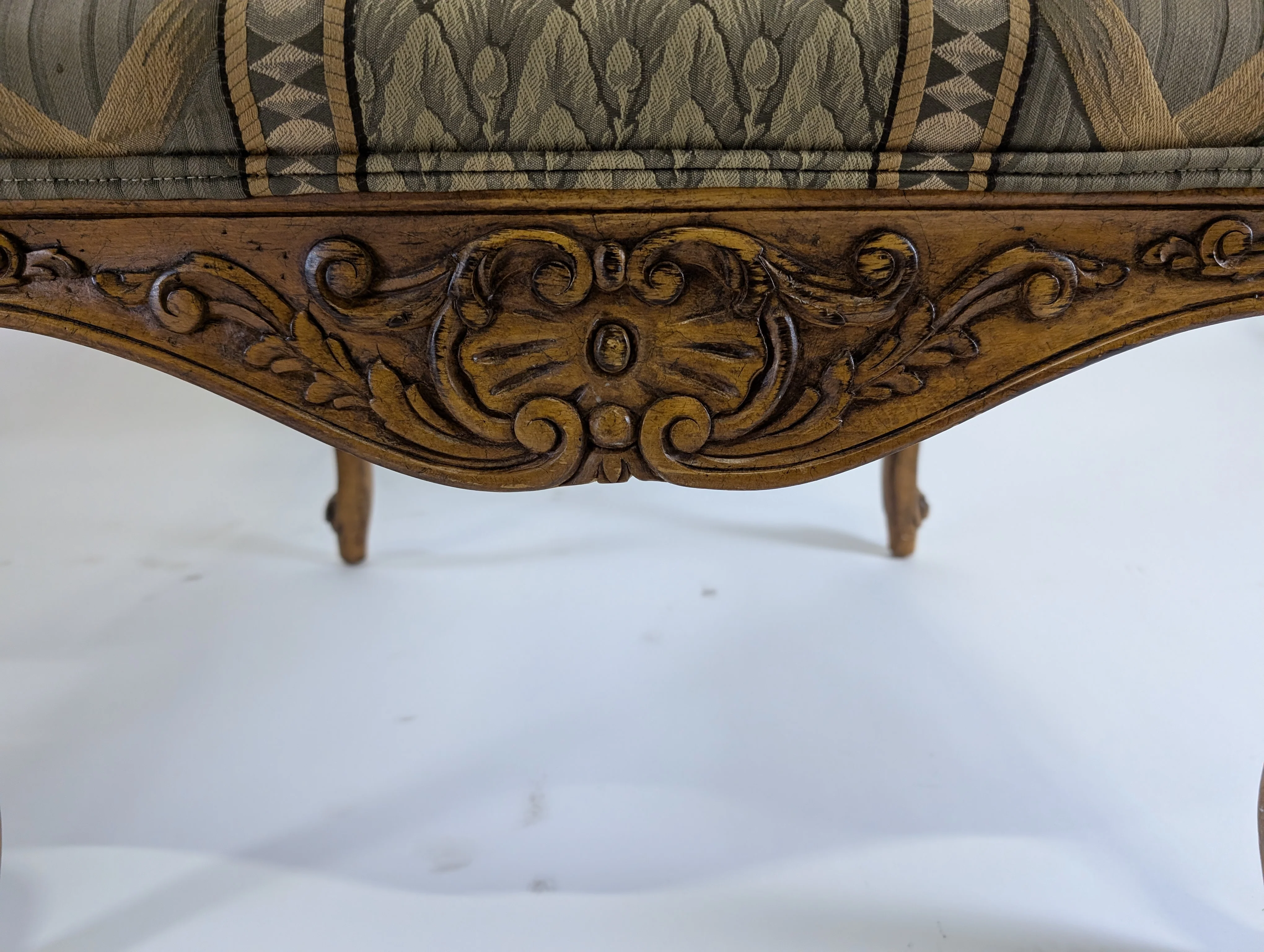 Traditional Upholstered Accent Chair with Carved Wood Arms - Image 5