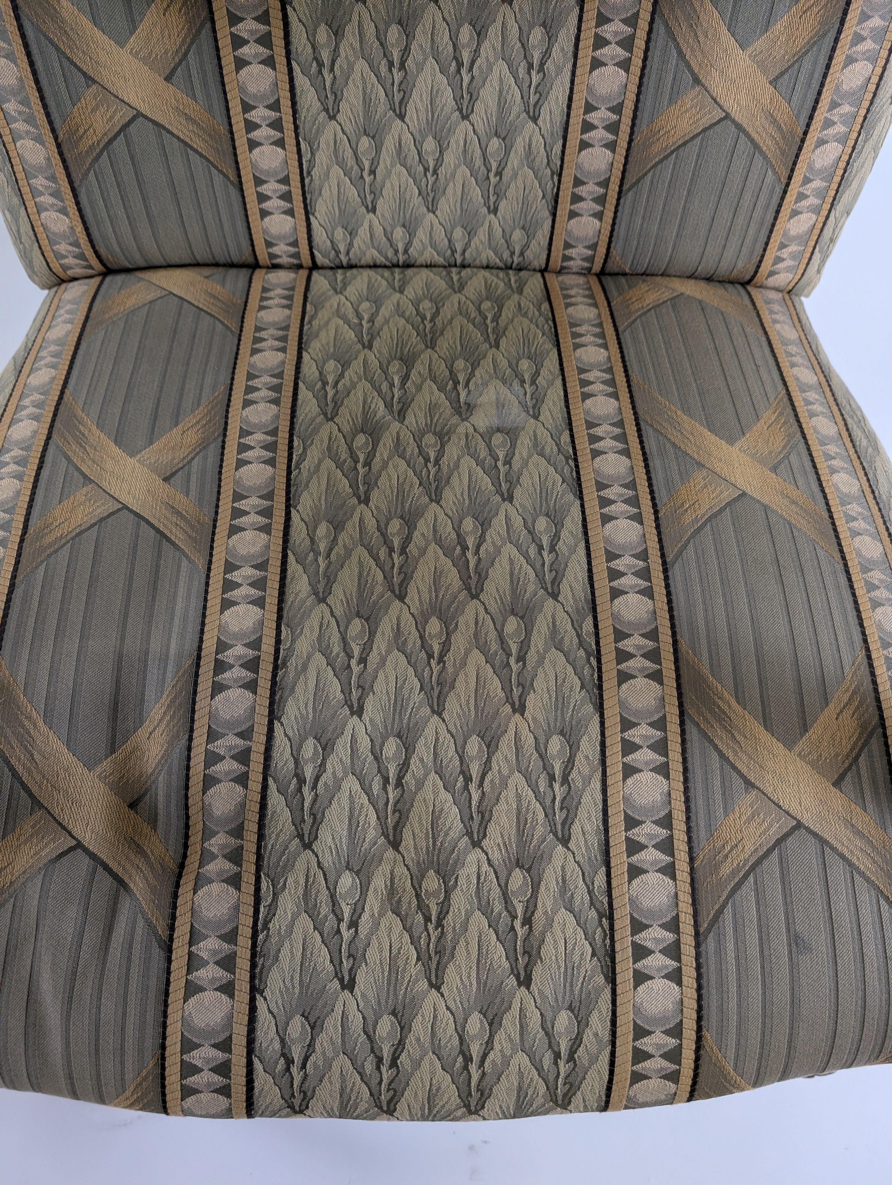 Traditional Upholstered Accent Chair with Carved Wood Arms - Image 7